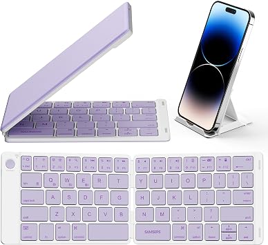 Samsers Ultra Slim Foldable Bluetooth Keyboard for Phone Tablet PC, Purple