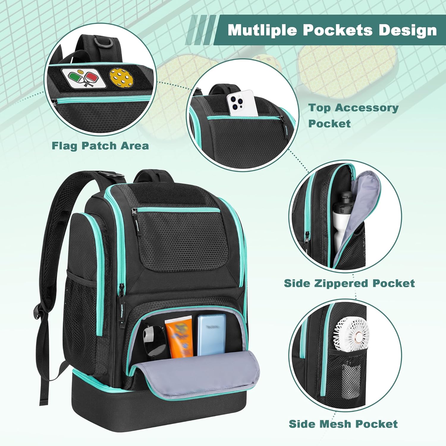 GOBUROS Pickleball Bags for Men Women, Pickleball Backpack for 4 Paddles with Shoe Compartment, Large Capacity Pickle Ball Equipment Bag, Black
