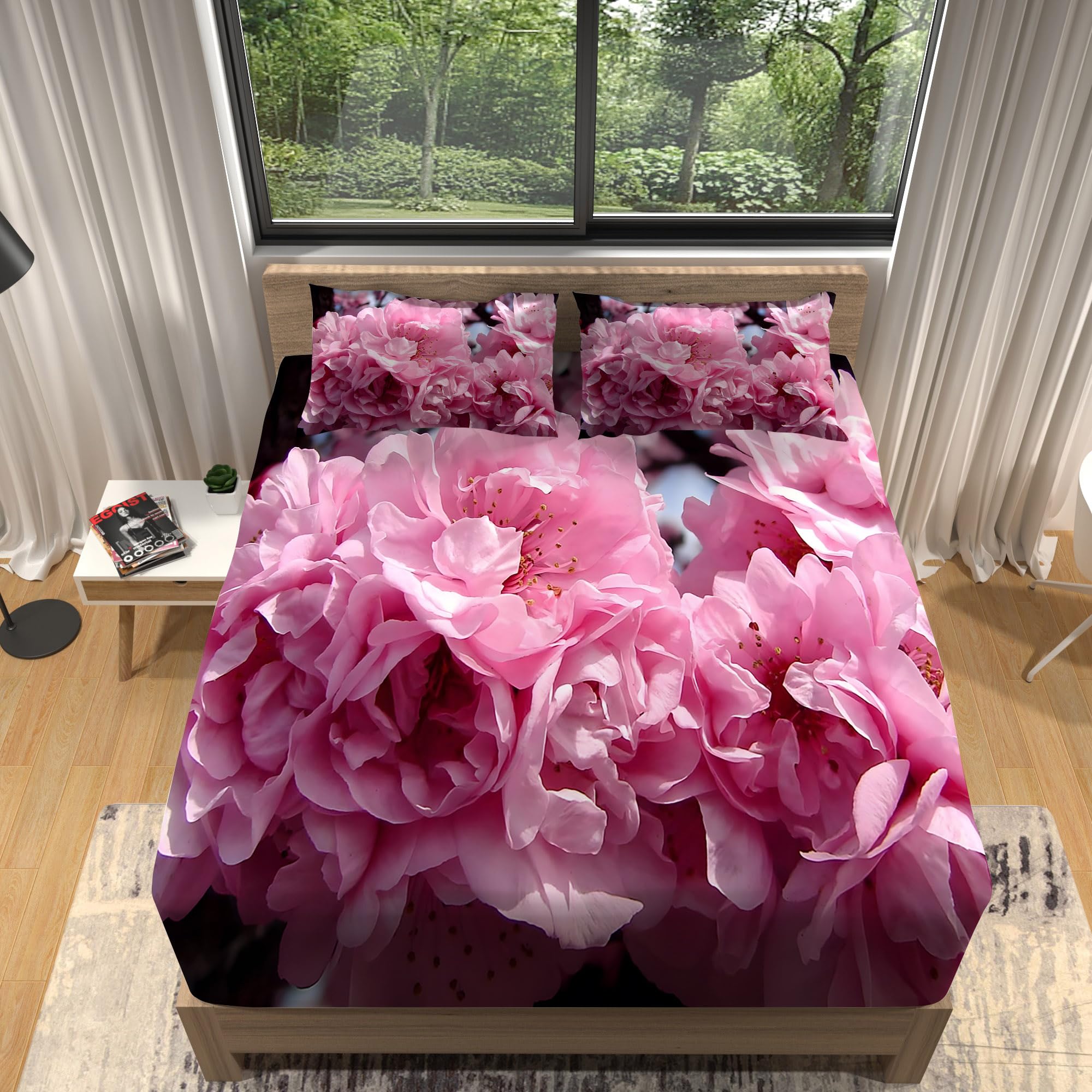 Amazon｜WJYMJJ 寝具セット セミダブル120×200cm ピンクの花 ボックス