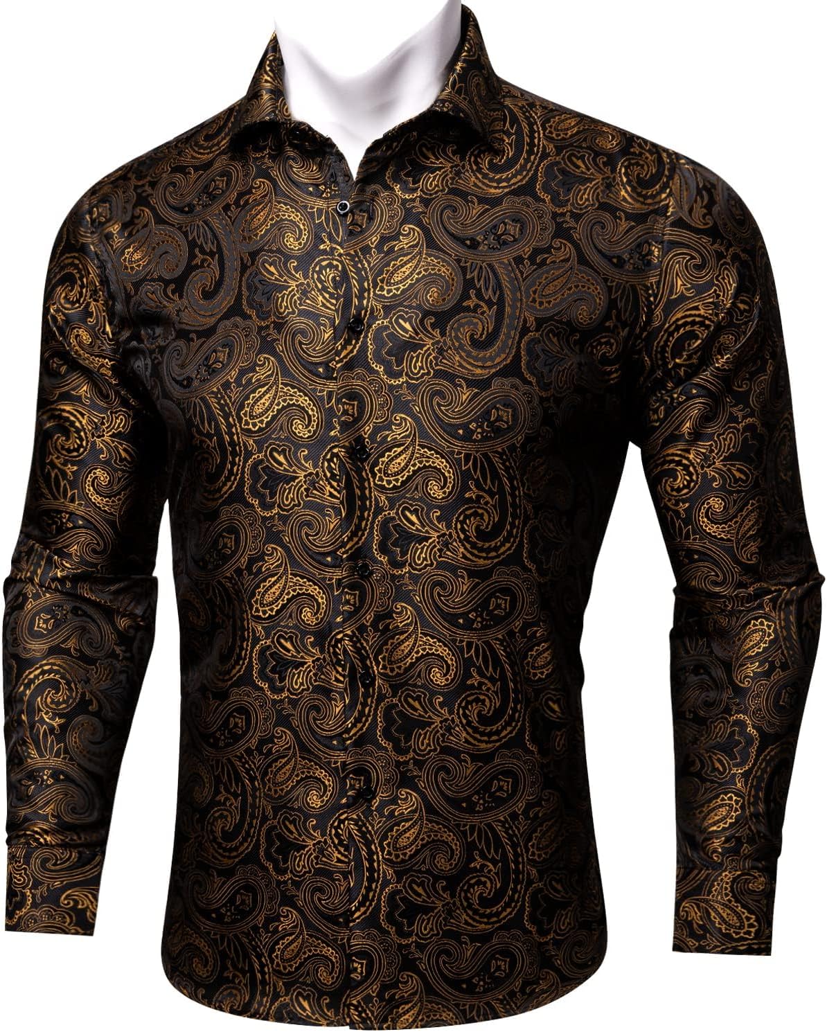 Barry.Wang Mens Western Shirts Silk Paisley Long Sleeve Button Down Dress Shirt Designer Mexico Cowboy Shirt Party Casual - Image 4
