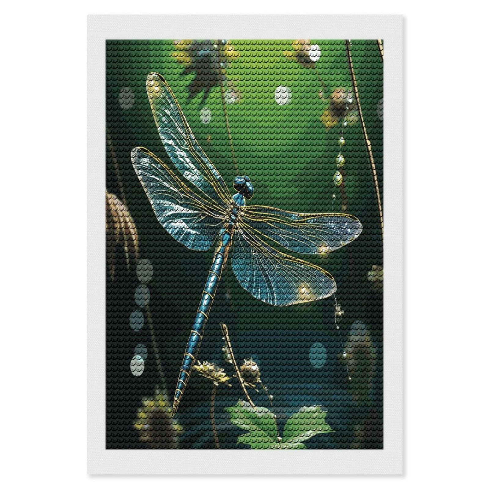 FekiLoot Dragonfly Green Diamond Art Kits for Adults Diamond Painting Kits for Beginners DIY Diamond Art Kits Round Full Drill Diamond Dot Gem Painting for Home Wall Decor Gift 8"x12"