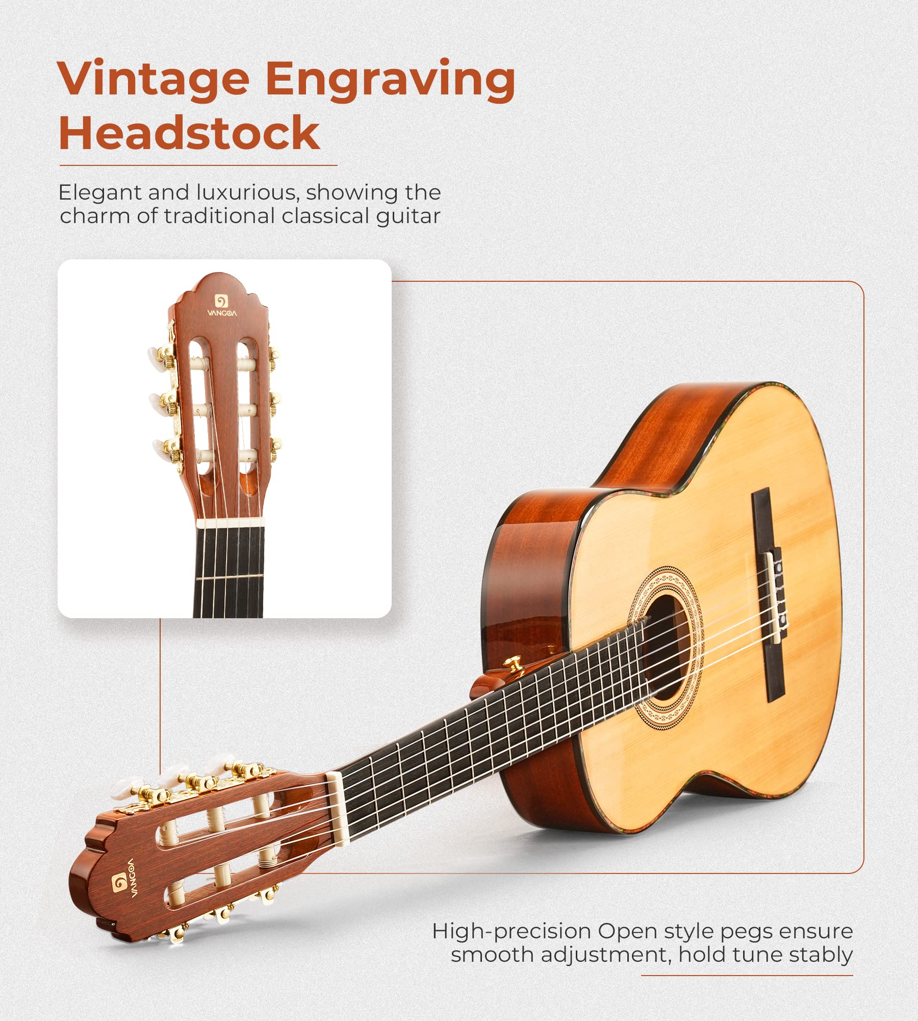 Vangoa Chitarra Classica Set, Chitarra Acustica 4/4 Per Principianti Adulti, Abete Rosso E Sapelli 39 Pollici, Con Custodia, Pedale, Accordatore, Capotasto, Corde Di Ricambio