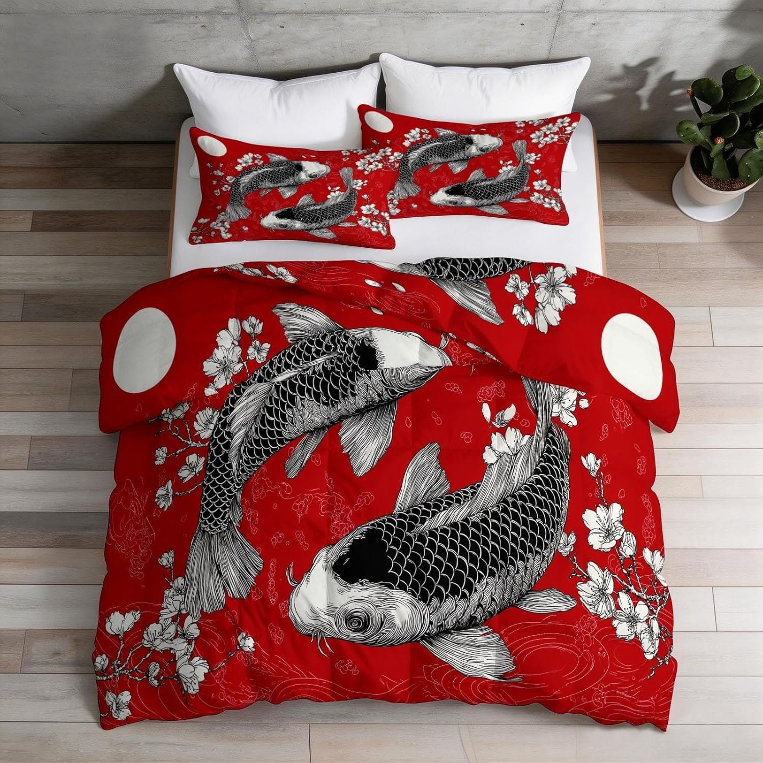 Couette Poissons Koi Rouge 240x260 pour Décoration de Chambre Nuits d'Hiver