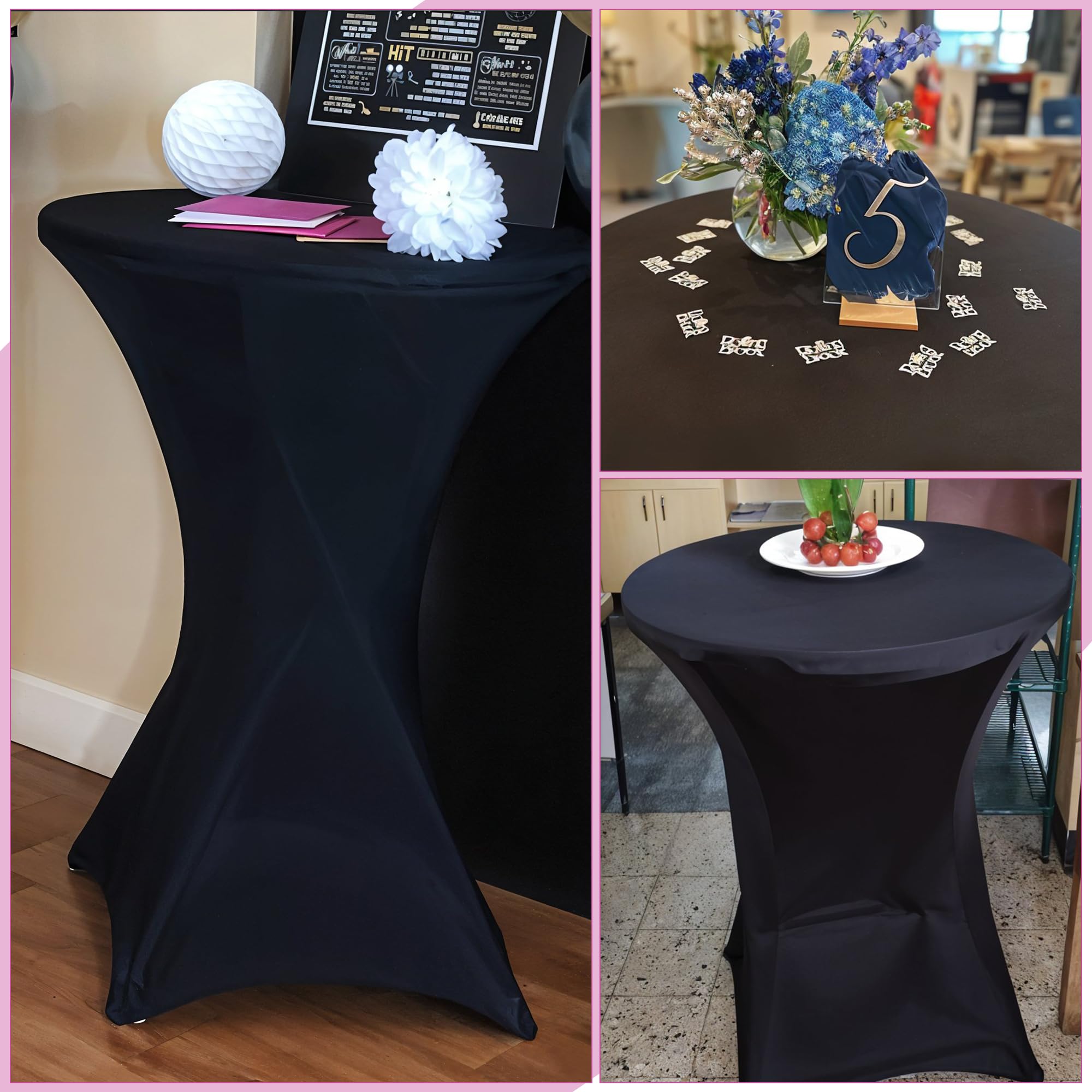 WedDecor Czarny koktajl wysokiej jakości spandeks wysokiej jakości rozciągliwy obrus na stół narzuta na ślub i wydarzenie i przyjęcie urodzinowe, dekoracje świąteczne, obrus do jadalni, 5 szt