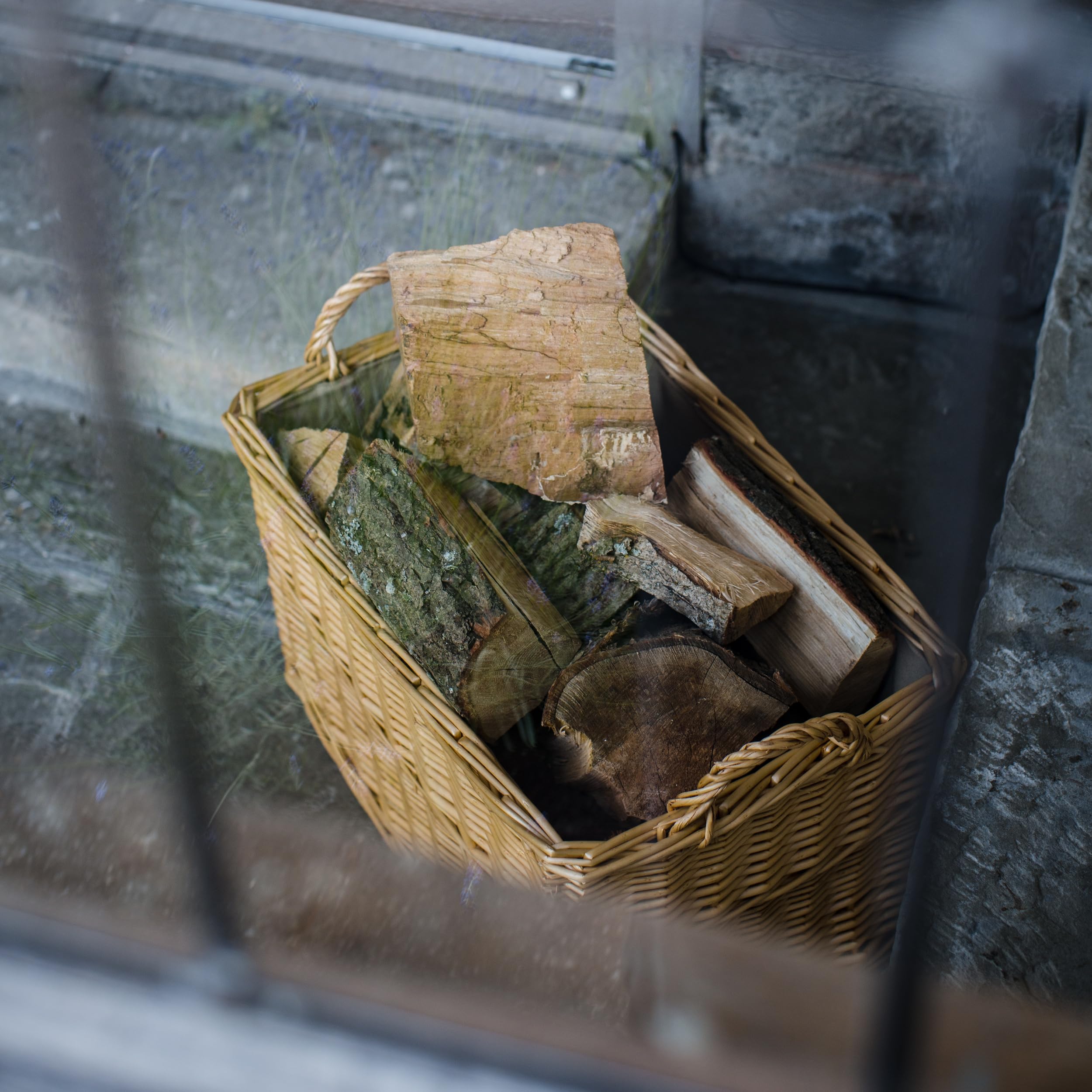 Panier de luxe rectangulaire en osier avec doublure et poignées (moyen, naturel)