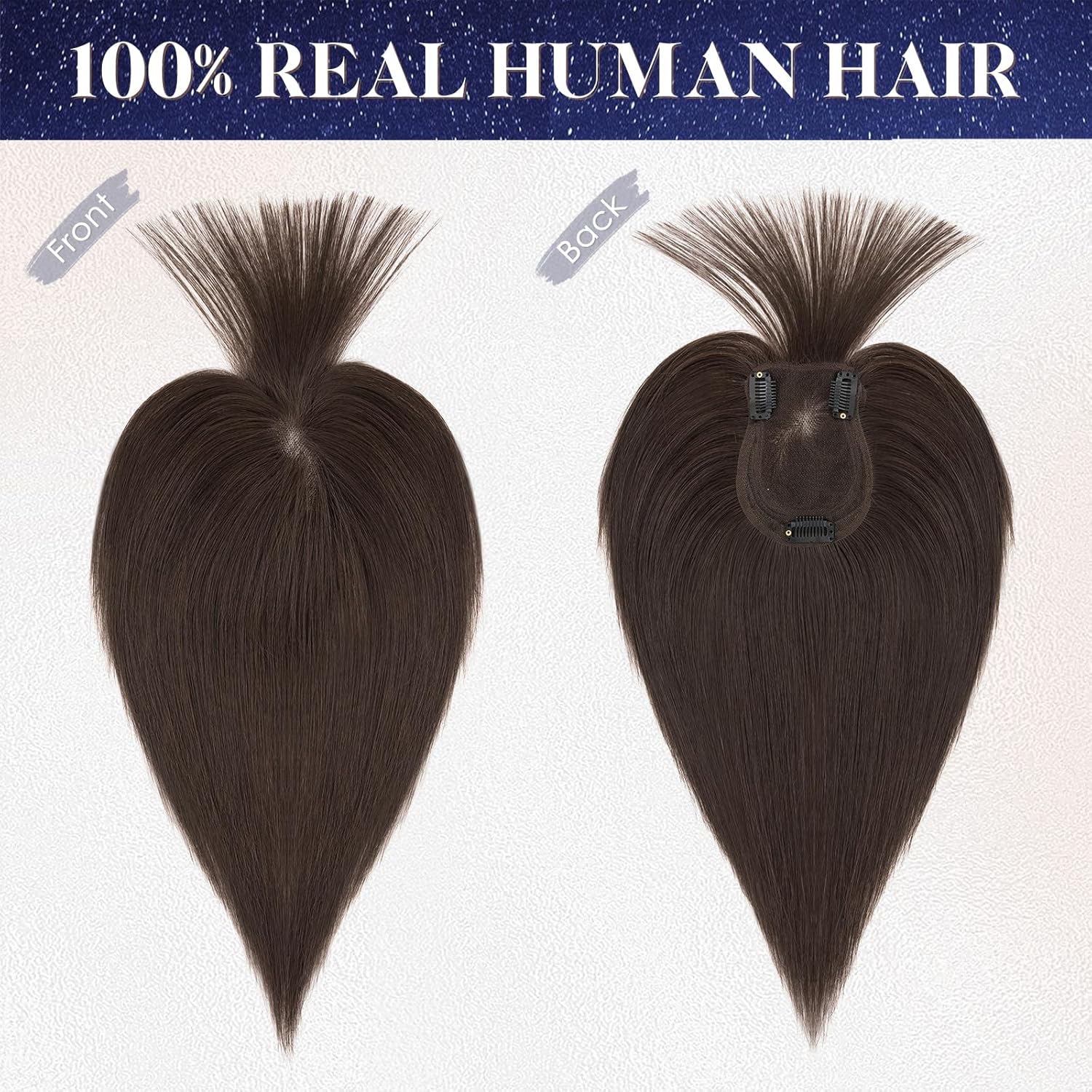 MY-LADY Human Hair Toppers for Women Real Human Hair with Bangs Thin 9 * 12CM Lace Base Clip in Remy Hairpieces Hand-Tied Light Weight 12 Inch Dark Brown