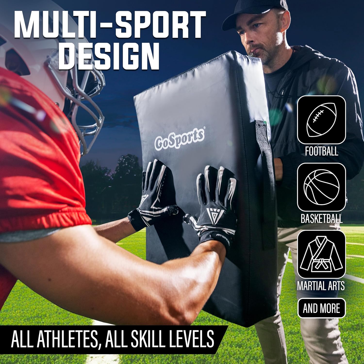 gosports premium blocking pads – multisport training equipment for football, basketball, lacrosse, & martial arts – tackling dummies & kick pads 24" x 16" pro black