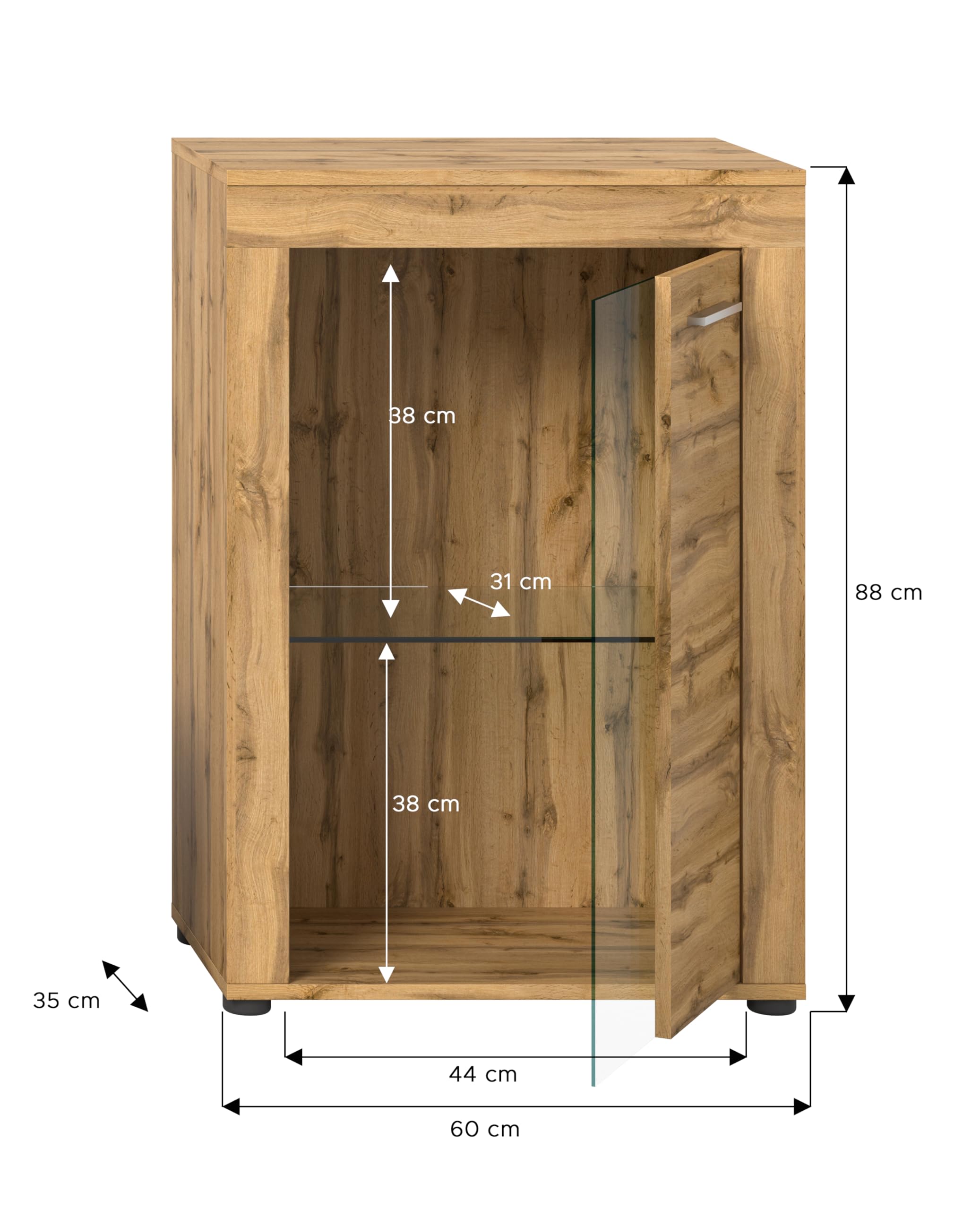 xonox.home Wohnen Jam X8BM9T40 - Vitrina de Cristal (600 x 86 x 35 cm, Madera de Roble de Wotan, melamina, 600 x 86 x 35 cm)