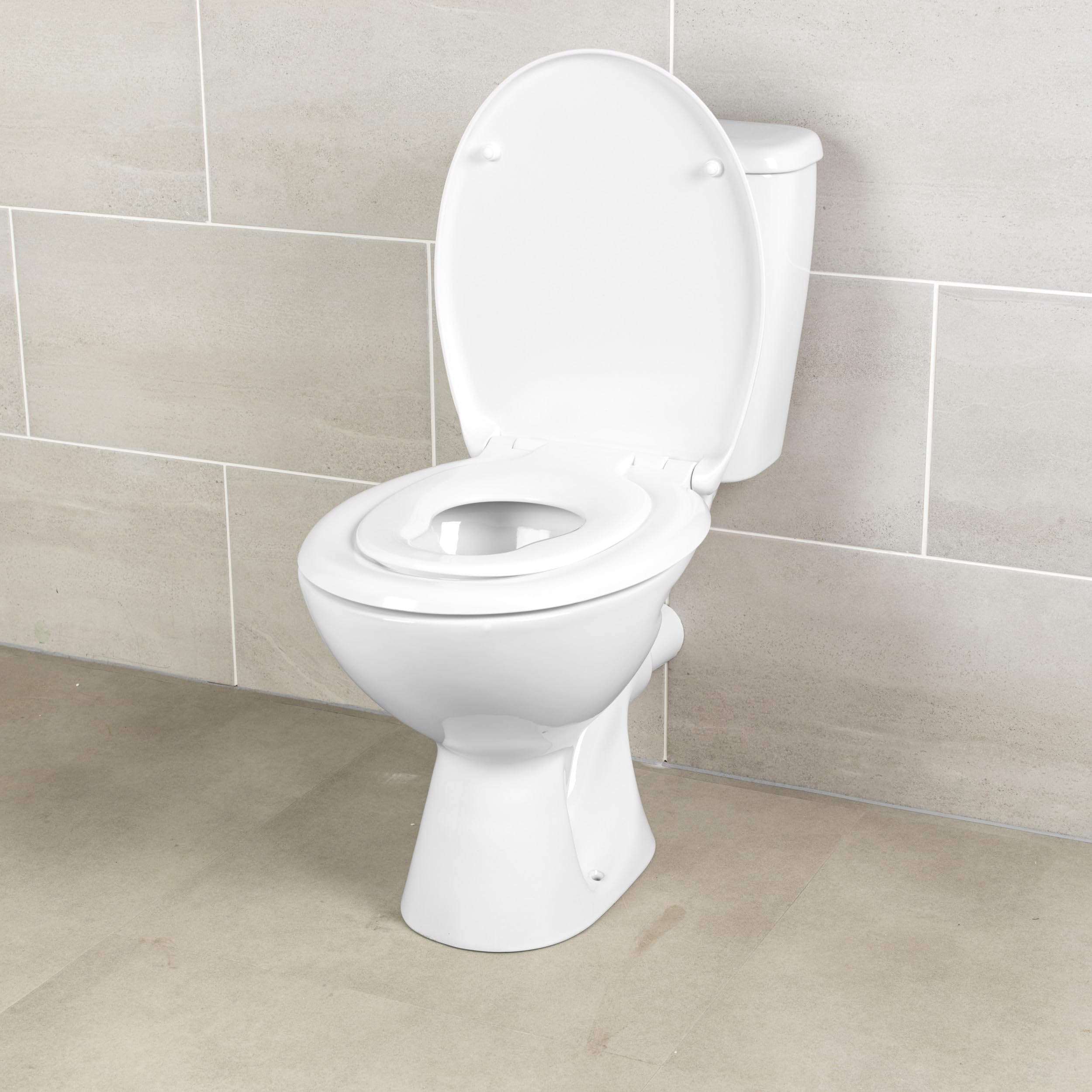 Asiento de Inodoro Familiar Antibacteriano Beldray - Asiento de Inodoro Desmontable para Niños, Tapa Grande con Cierre Suave, Fácil Limpieza, 44.5 x 37cm, Tratamiento Antibacteriano, Blanco