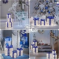 Vista 7 de Decoraciones de Navidad Azules, Cajas de Regalo Iluminadas de Navidad 140 LEDs Regalos Luminosos Decoración Navideña, 8 Modos y Función de Azul
