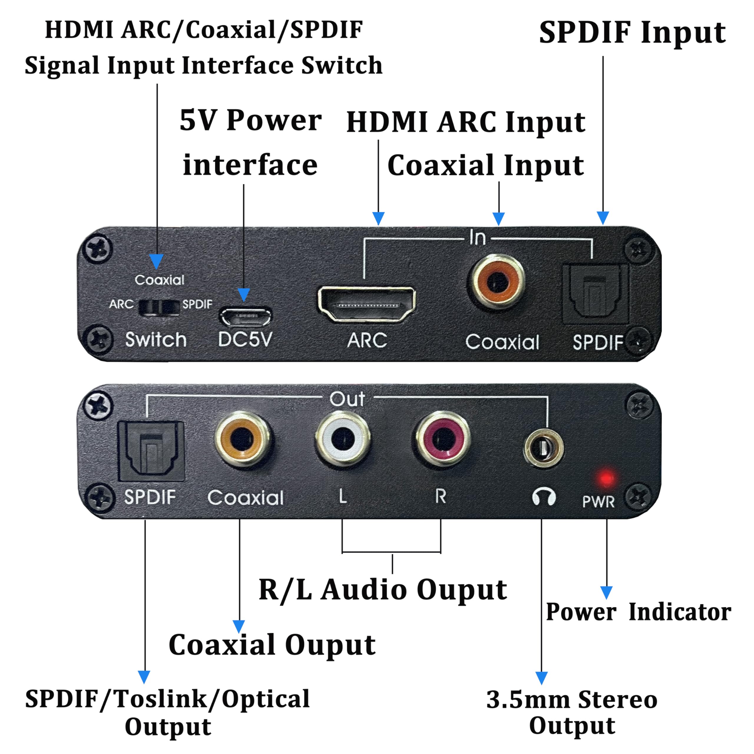 Transduttore DAC HDMI ARC, estrattore audio HDMI/SPDIF ottico Toslink a RCA 3,5 mm Jack L/R, adapter audio per amplificatore HDTV