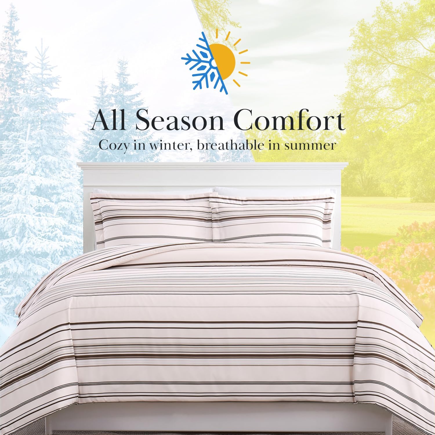 Southshore Fine Living, Inc. Twin Comforter Set, Down Alternative Blue and White Comforter with Matching Pillow Shams, Soft Coastal Bedspread Coverlet Set for Twin/XL Bed, Coastal Stripes Taupe