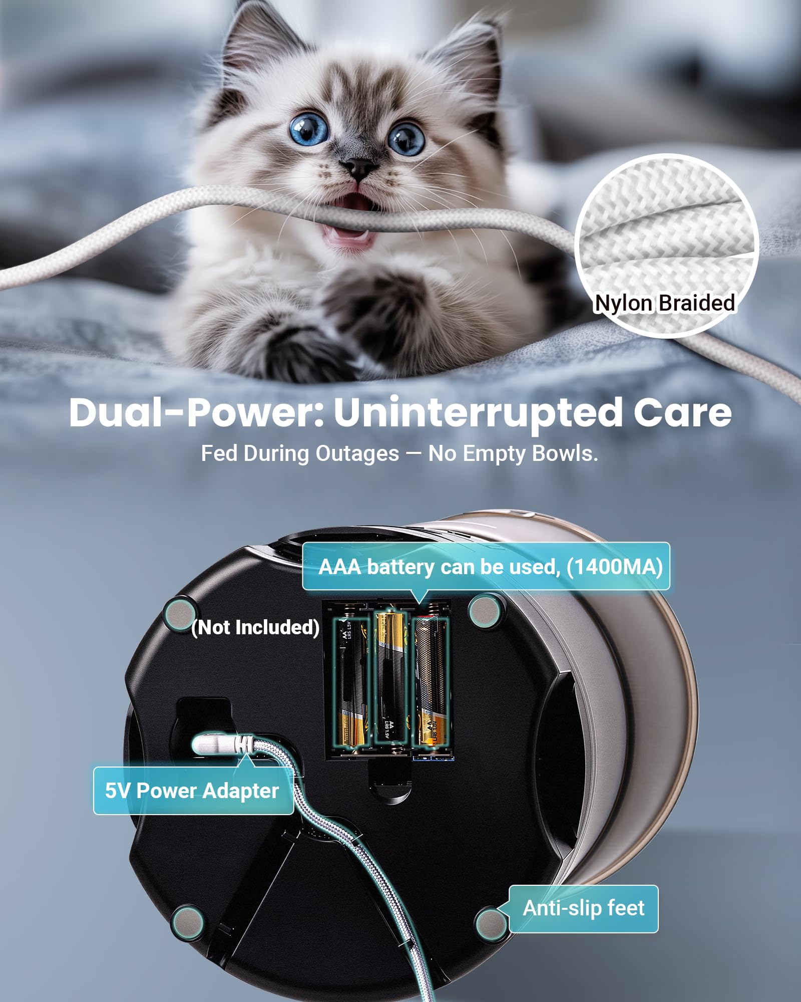 Automatic Cat Feeder for 3 Cats, 6L/25 Cup Cat Food Dispenser with Strong Anti-Jam System, Dual-Effect Desiccant, Smart WiFi App Control Pet Feeder, Automatic Dog Feeder for Cats and Small Dog