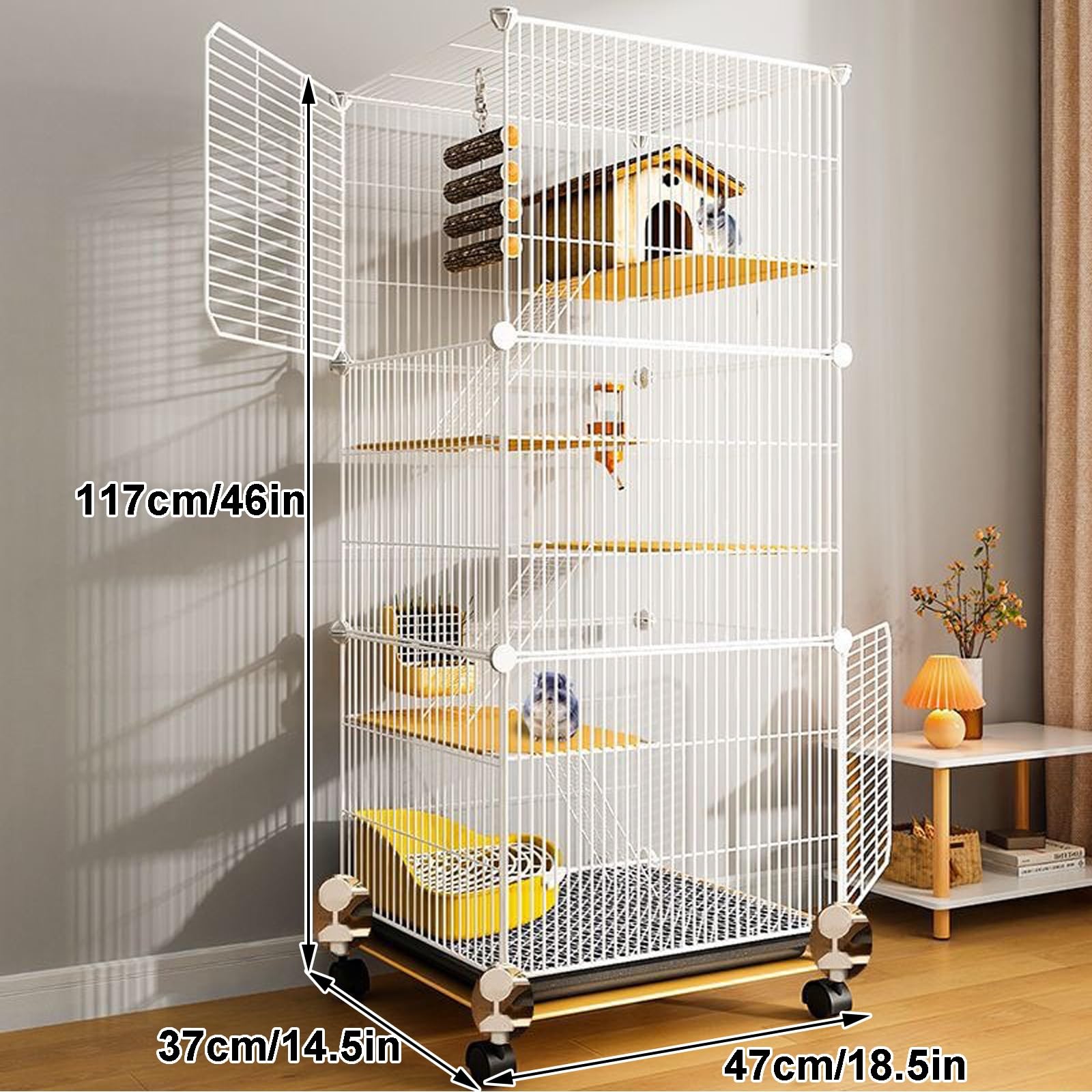 Jaula de metal de varios niveles para animales pequeños, 5 niveles para ratas adultas, hurones, chinchillas, cobayas y hámsters grandes, diseño móvil con ruedas