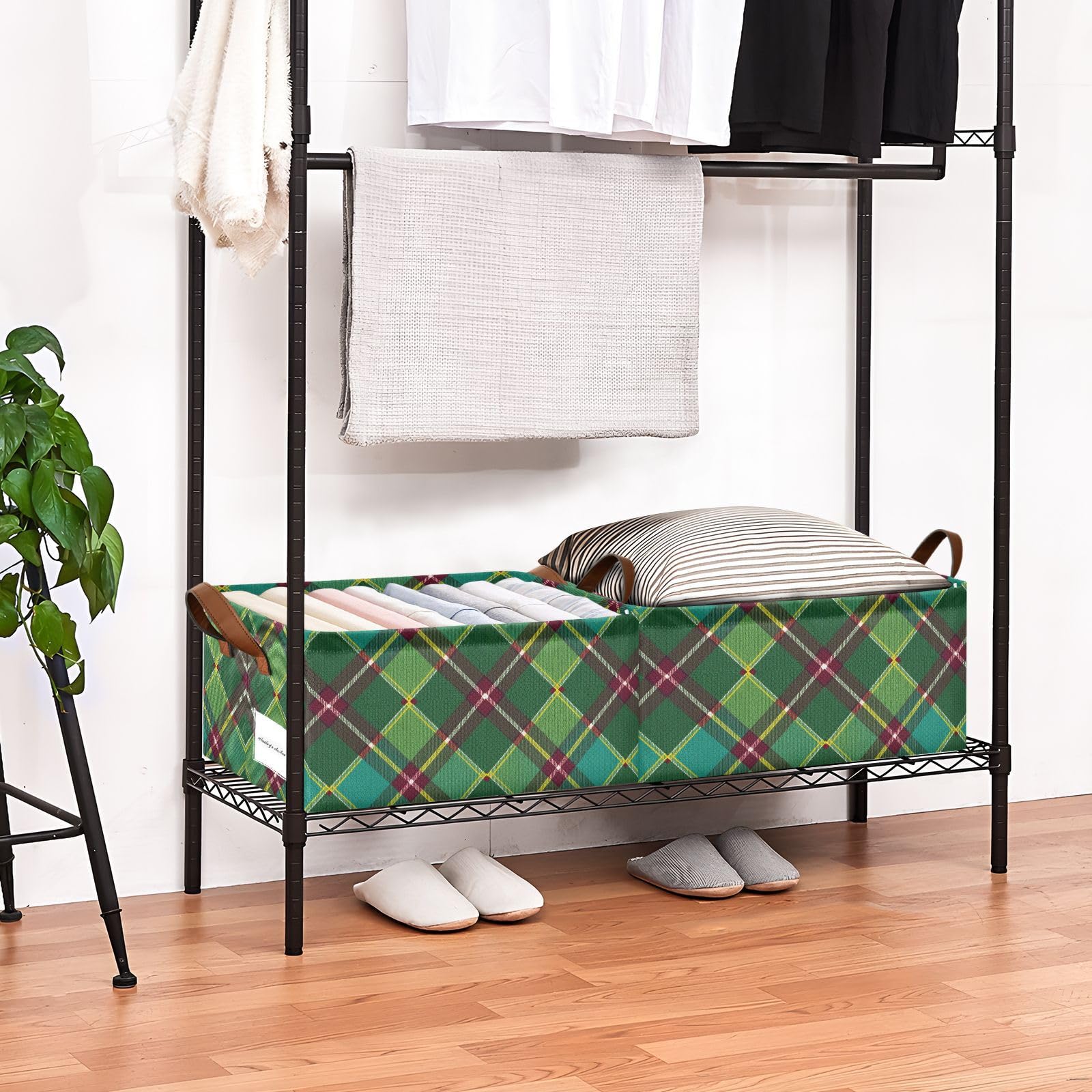 FRODOTGV Contenedores de almacenamiento abiertos para armario, dormitorio, cocina, tartán verde Anderson, a cuadros, talla S