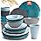 Teivio 32-Piece Kitchen Plastic Wheat Straw Dinnerware Sets, Service for 8, Dinner Plates, Dessert Plate, Cereal Bowls,Cups, Unbreakable Plastic Colorful Outdoor Camping Dishes, Irregular Oecan