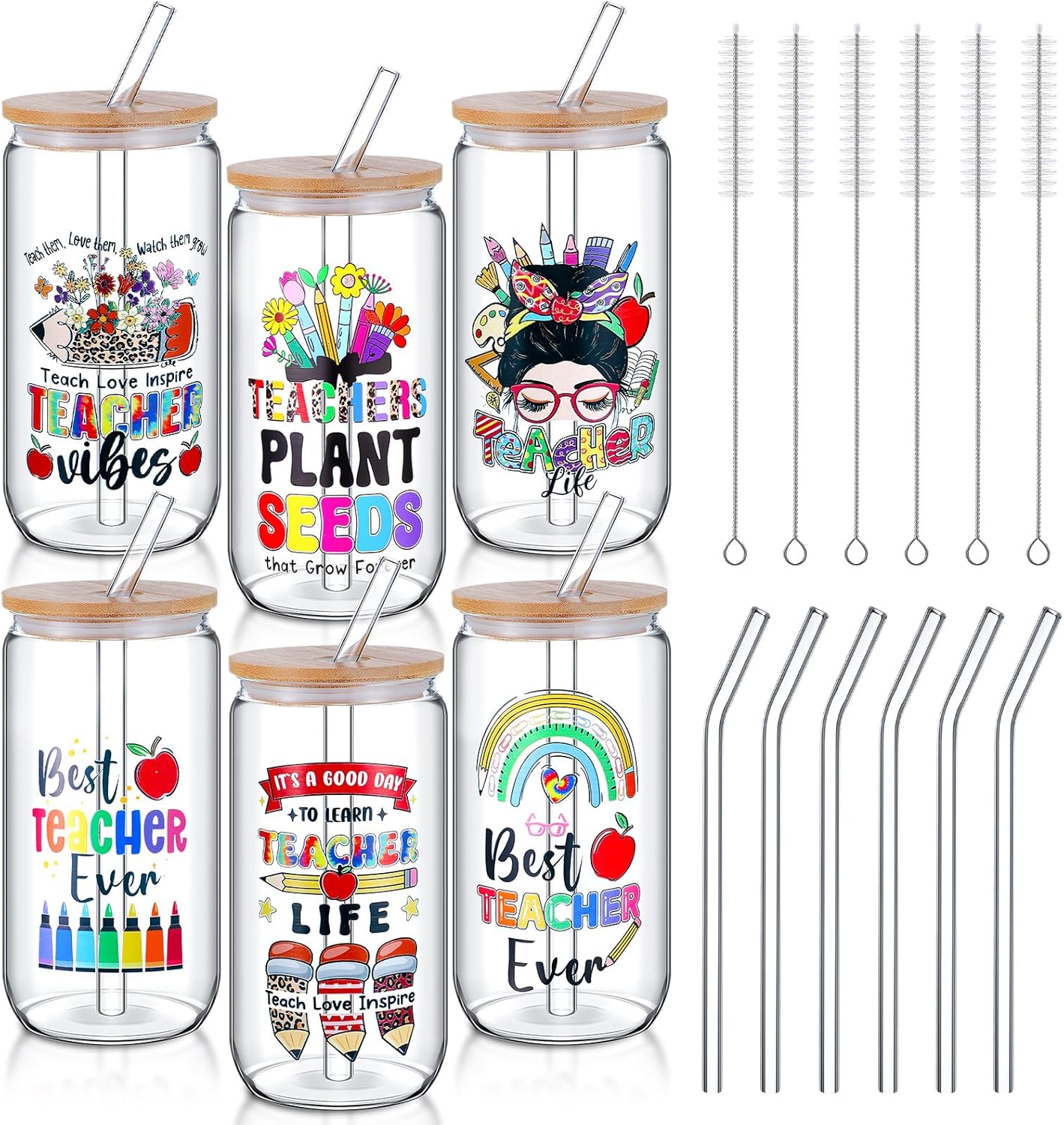 Uiifan 6 Pack Christmas Gnome Glass Cups Christmas Gnome Gifts Thank You Presents with Lids and Straws 16oz Drinking Drinkware Glasses Coffee Mug Female Xmas Presents for Teacher Women Mom