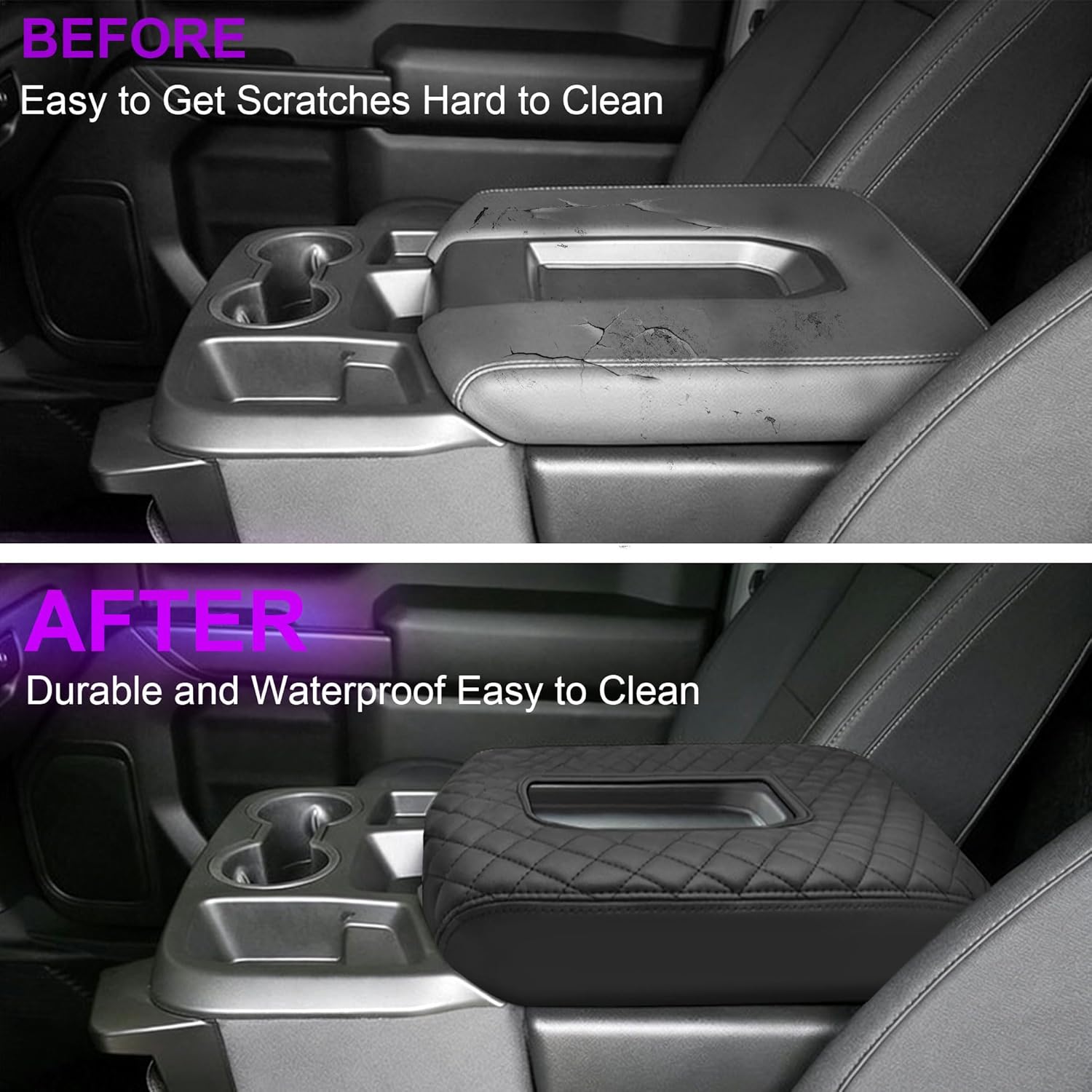 Center Console Cover for Chevy Silverado GMC Sierra Accessories 2019-2025 Protecting Your Center from Harm Only fit for Jump Seat Console Leather Armrest Cover |Preserve your Truck New Appearance|