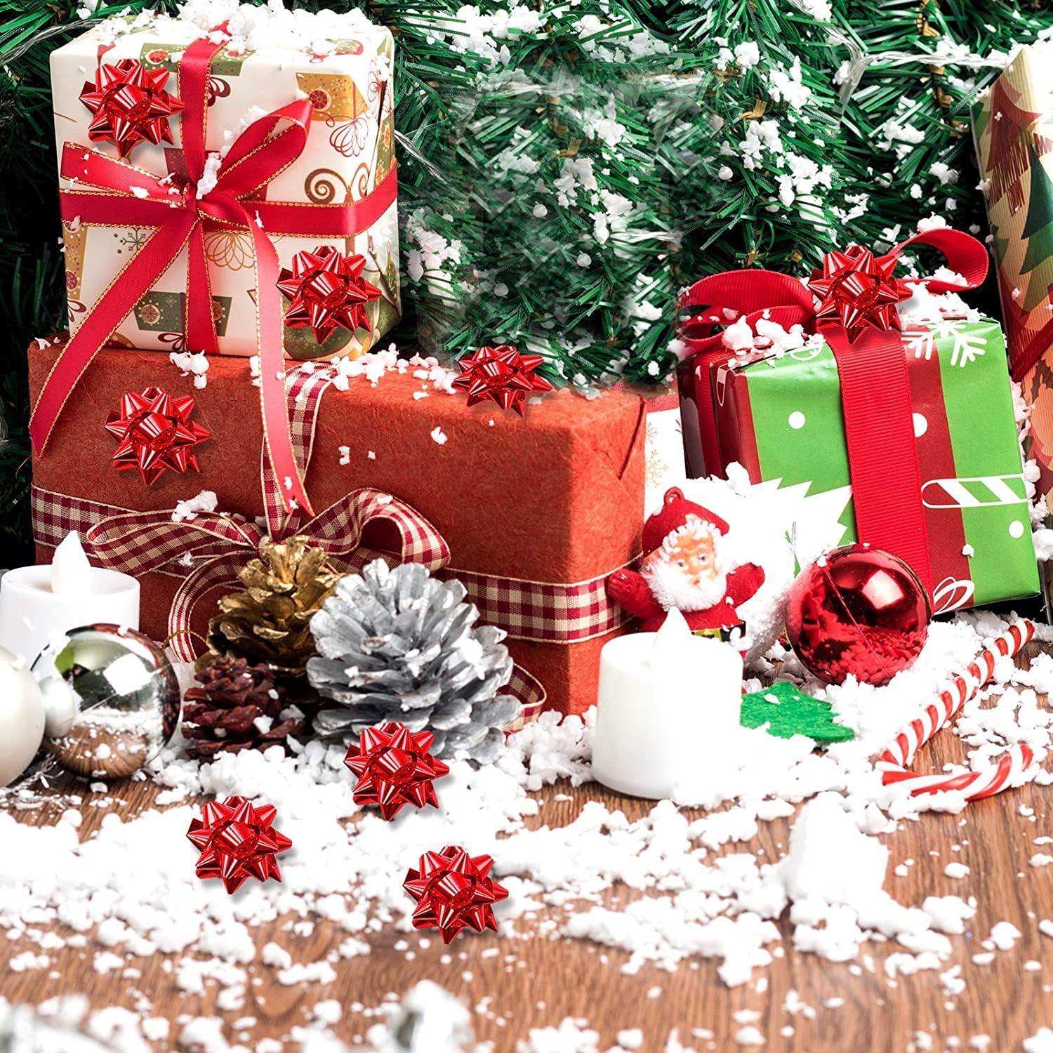 200 Pcs Mini Christmas Gift Bows, 1" Red Metallic Star Gift Bow image 5