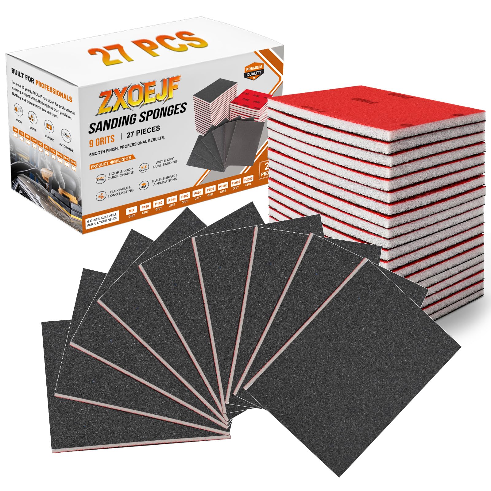 27 PCS 3x4 Inch Sanding Sponge, 600 Grit Sandpaper Pads Sanding Blocks Set