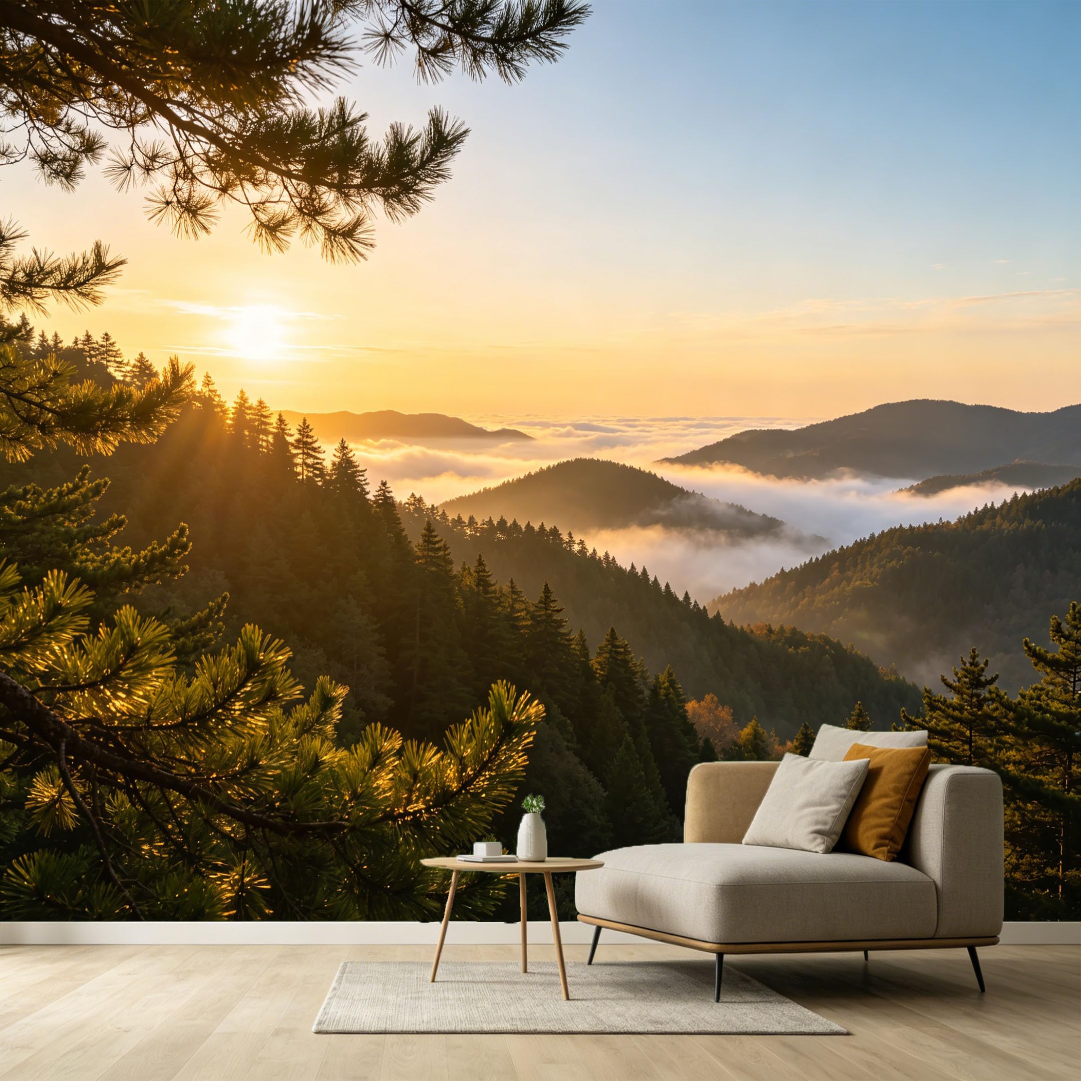 Custom Size Wall Murals Mountain Forest Landscape Sunrise Sea of Clouds SelfAdhesive Wall Fabric Removable Large Wallpaper for Photo Living Room Interior Wall Decor Mural Art