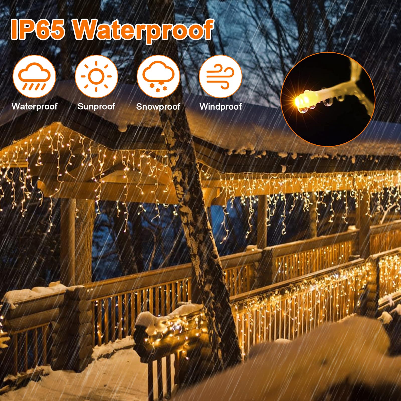 Luci a Cascata per Esterni, 8 M 288 LEDS Luci Natalizie Solari a Forma di Ghiacciolo con Telecomando a 8 Modalità, Luci a Stringa Impermeabili per Tetto, Giardino, Feste, Patio, Decorazioni Natalizie