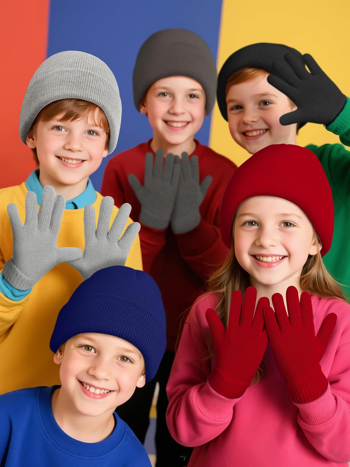 48-Piece Kids Winter Hats and Gloves Bulk 24 Knitted Beanies & 24 Pairs of Gloves Warm Set for Boys Girls Charity Care Bundle image 5