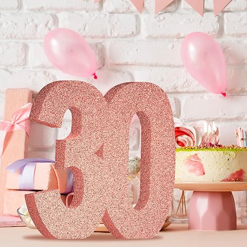 Miniatura 6 de Decoraciones de cumpleaños número 30 para mujer, decoraciones de 30 aniversario, centros de mesa de fiesta de 30 cumpleaños con purpurina de oro