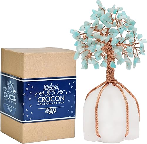 Árbol de la vida de cristal y piedras preciosas de amazonita, base de cuarzo natural, alambre de cobre, hecho a mano; árbol del feng shui, dinero,
