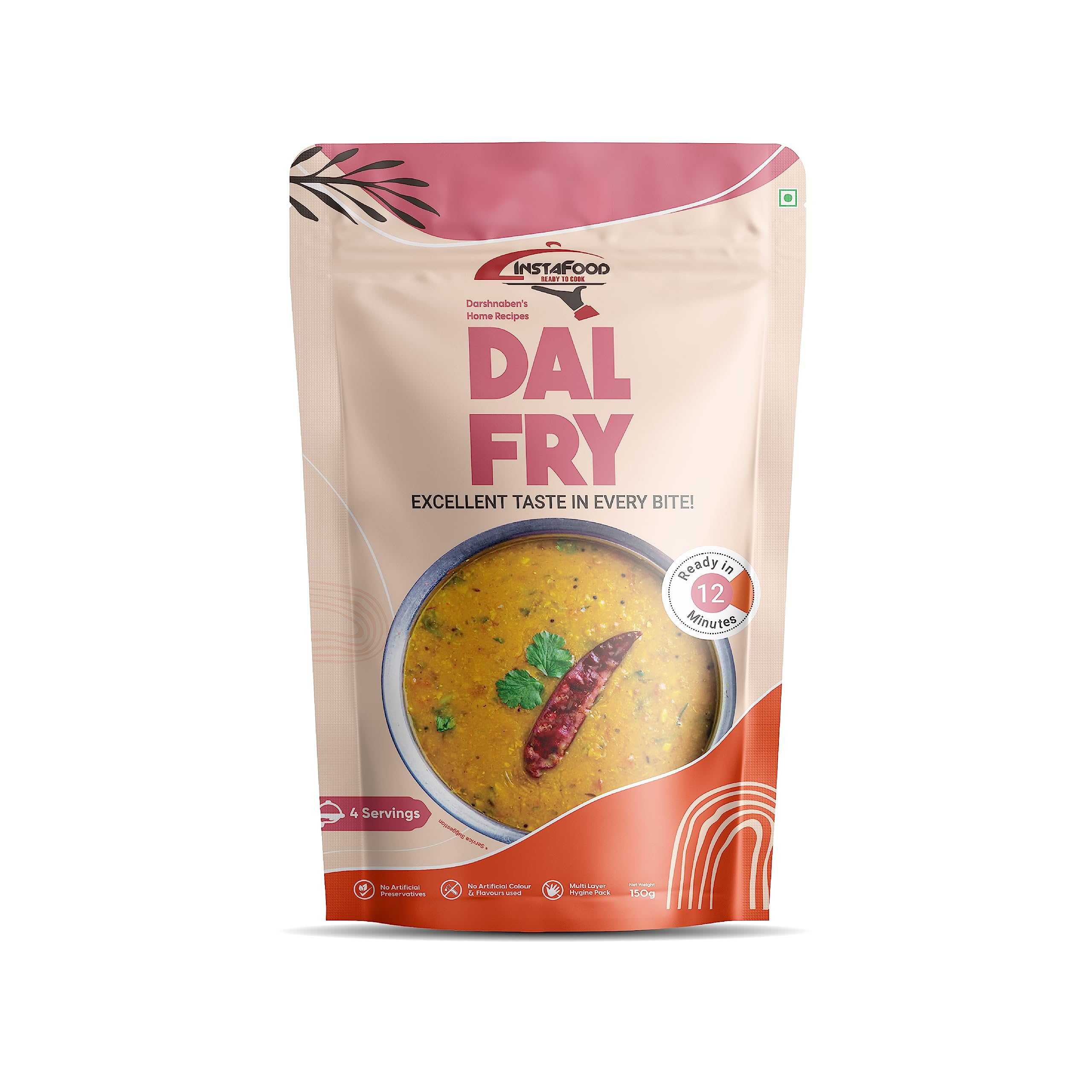 INSTAFOOD Yellow Dal Fry | Ready to Cook Meal | 3-4 Servings | Pack of 1 (Each150g) | After Cooking Gets 1Litre to Serve | Zip Lock Packaging | Vegetarian Meal | Just Add Water and Cook