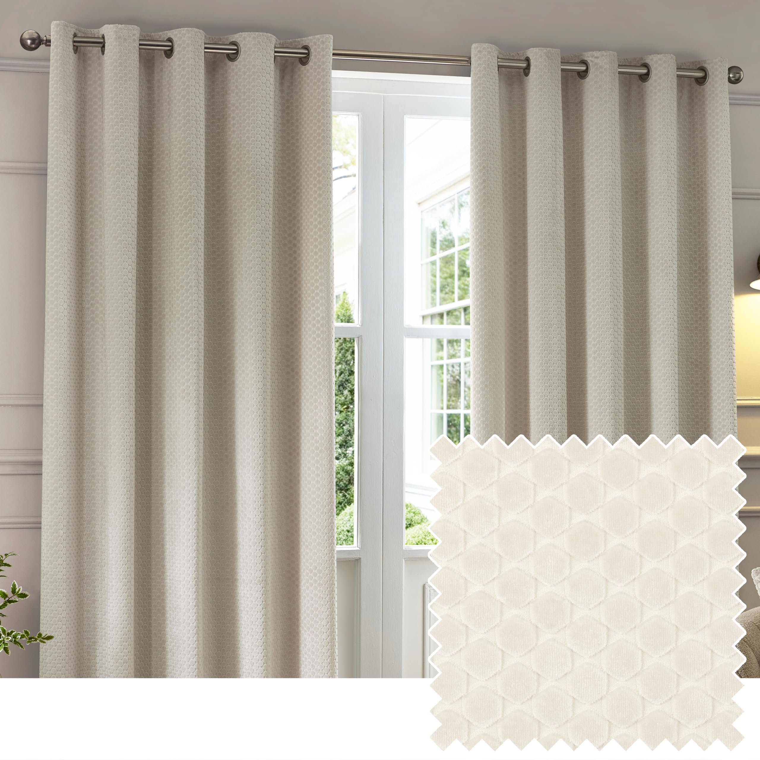 Neptune Fully Lined Velvet Eyelet Curtains 229 X 229Cm - Size: W 229 X D 229Cm - Wilko Ivory Paoletti