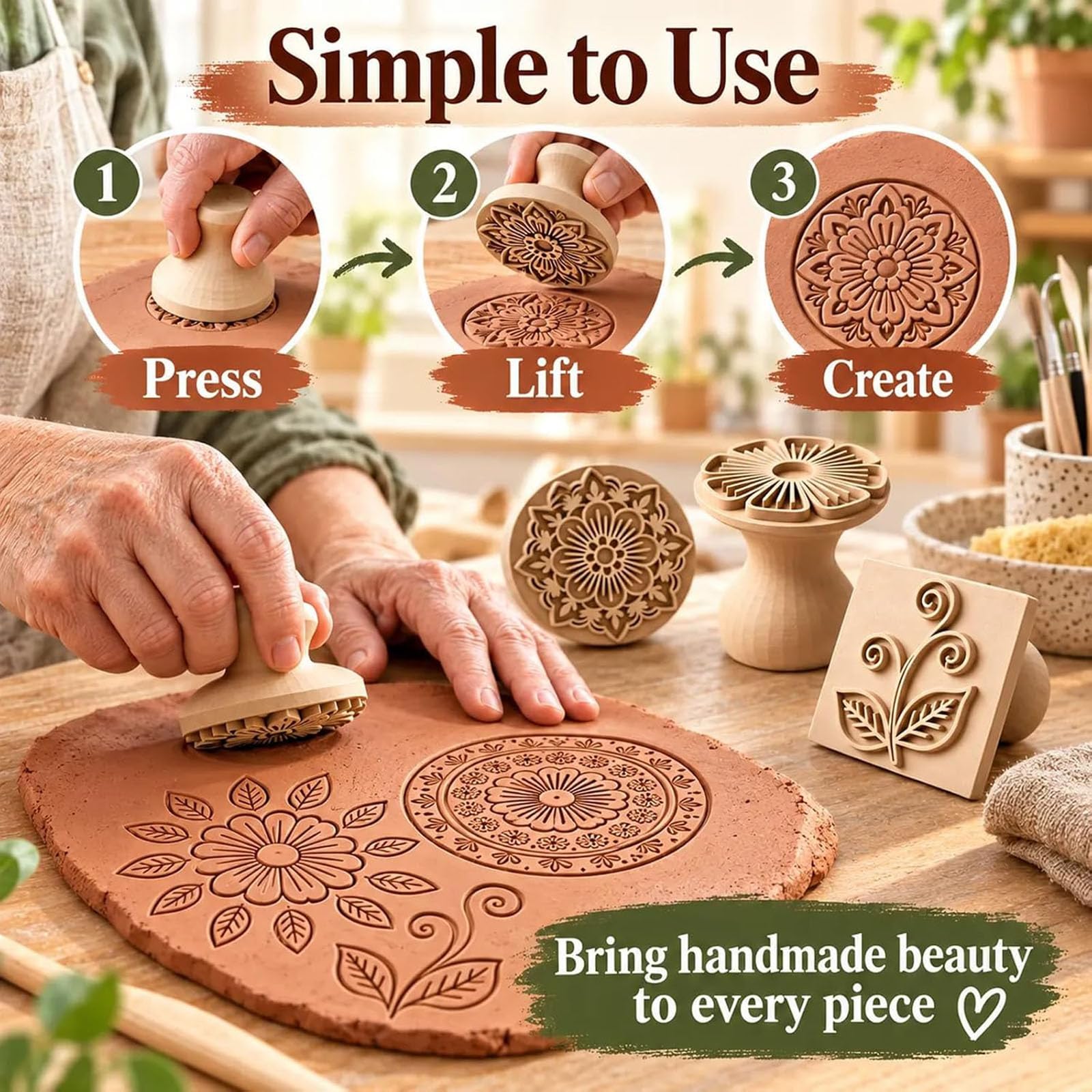 Sellos para cerámica en placa, sellos para impresiones arcilla (10pc)