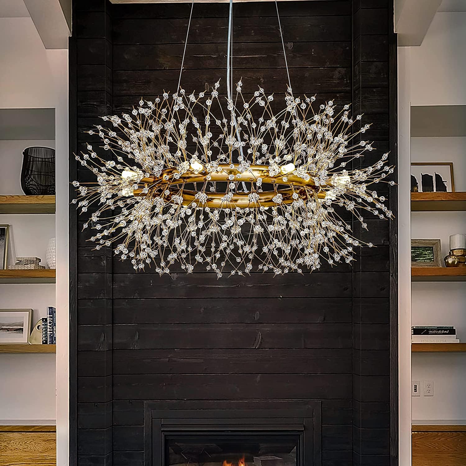 SYAXVOM Modern 8-Light Crystal Chandelier - Gold Firework Design Ceiling Fixture for Dining Room Kitchen Living & Bedroom Lighting Decor.