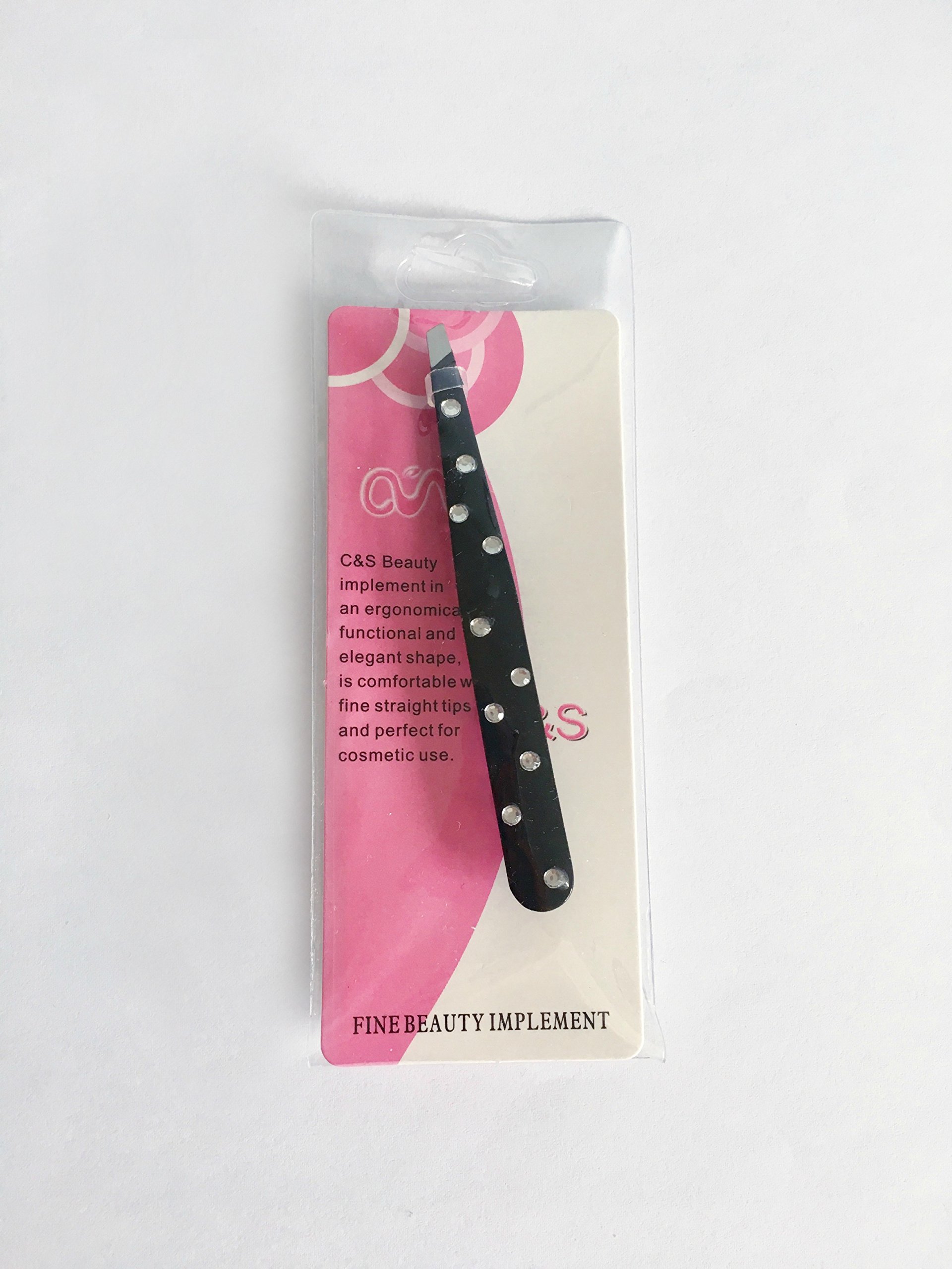 C & S Beauty Black Diamante gem Embellished Slant tweezer