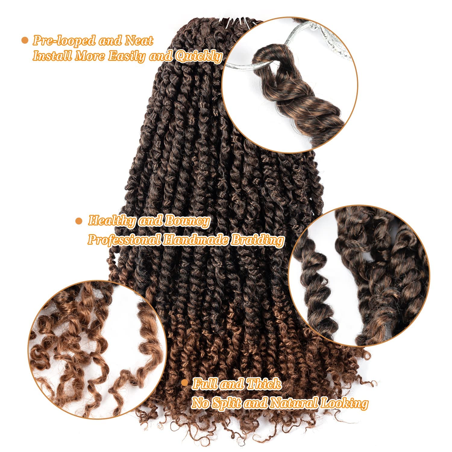 Passion Twist Hair Pretwisted Passion Twist Crochet Hair 18 pulgadas 8 paquetes Prelooped Crochet Hair YDDM Crochet Passion Twist Hair Prelooped Crochet Hair Extension (18 pulgadas, 1B/30#)