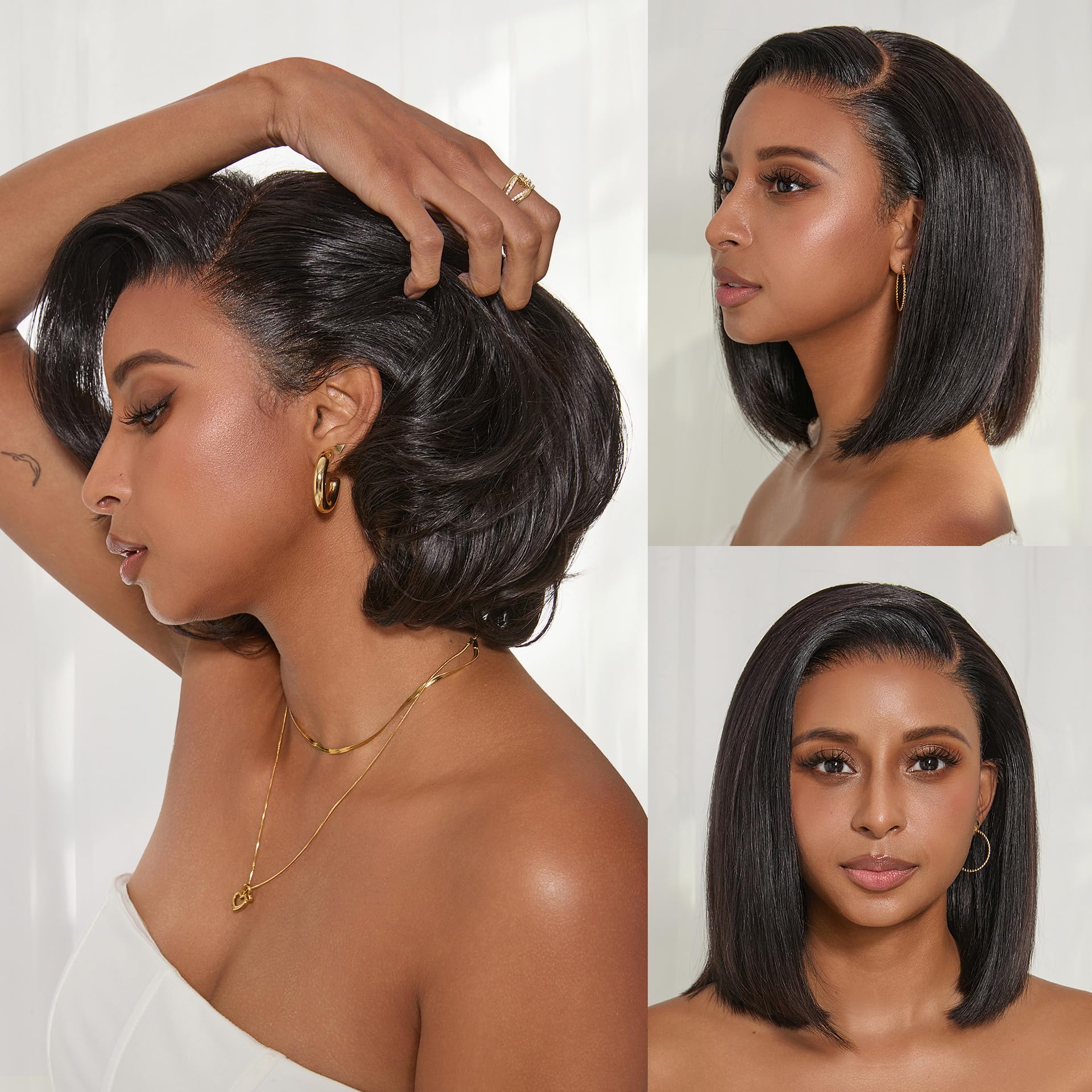 LUVME HAIR 13X4 Lace Wig NatureMAX™ PartingMax Lace 10 Inches Bob Wigs Lace Front Wigs Human Hair Pre Cut Plucked Flexi-Fit Drawstring Cap Lace Frontal Glueless 10 Inches Natural Black Color