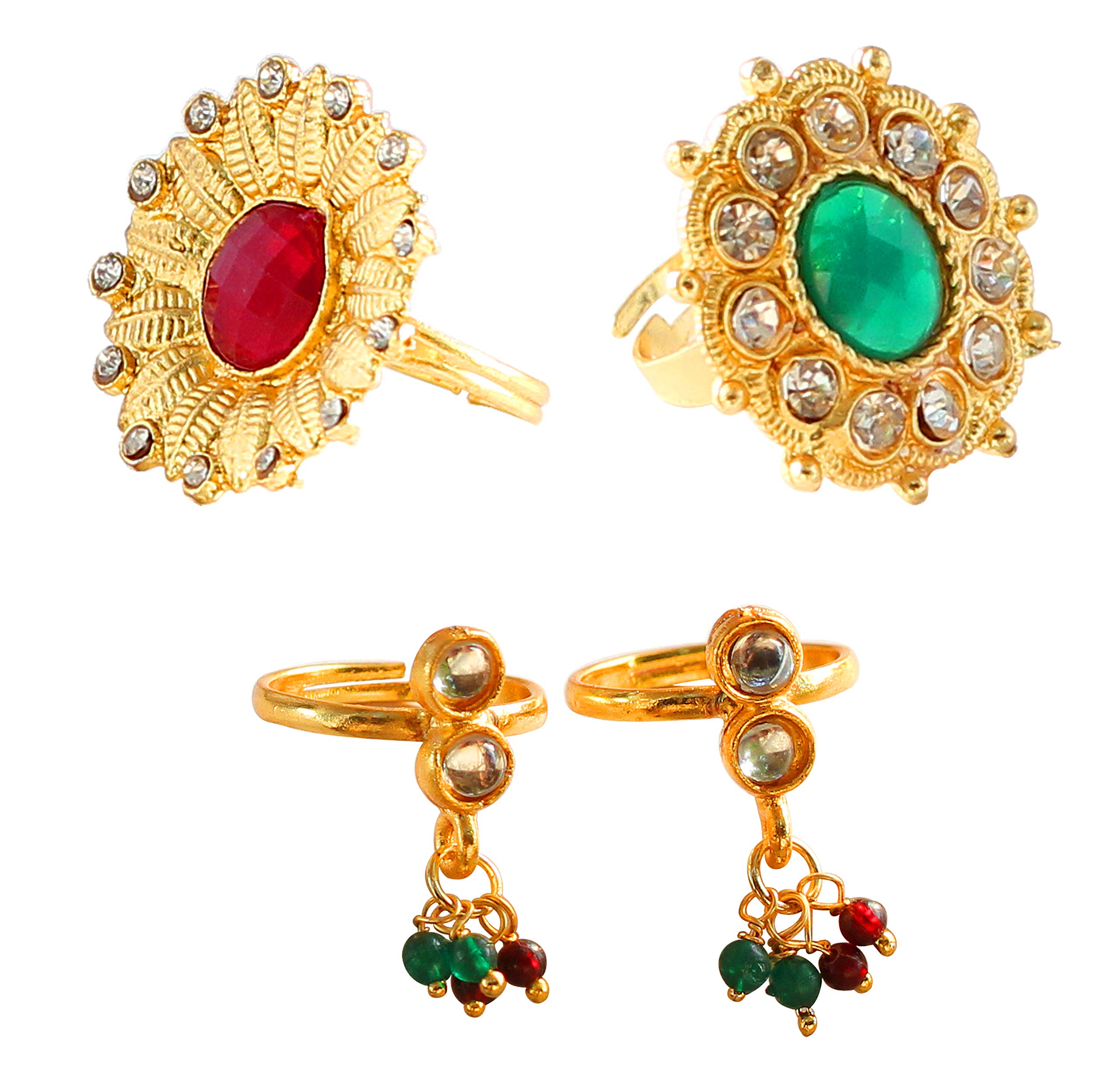 Captivating Gold Plated 2 Ring & 1 Pair Toe Rings Combo-image-3
