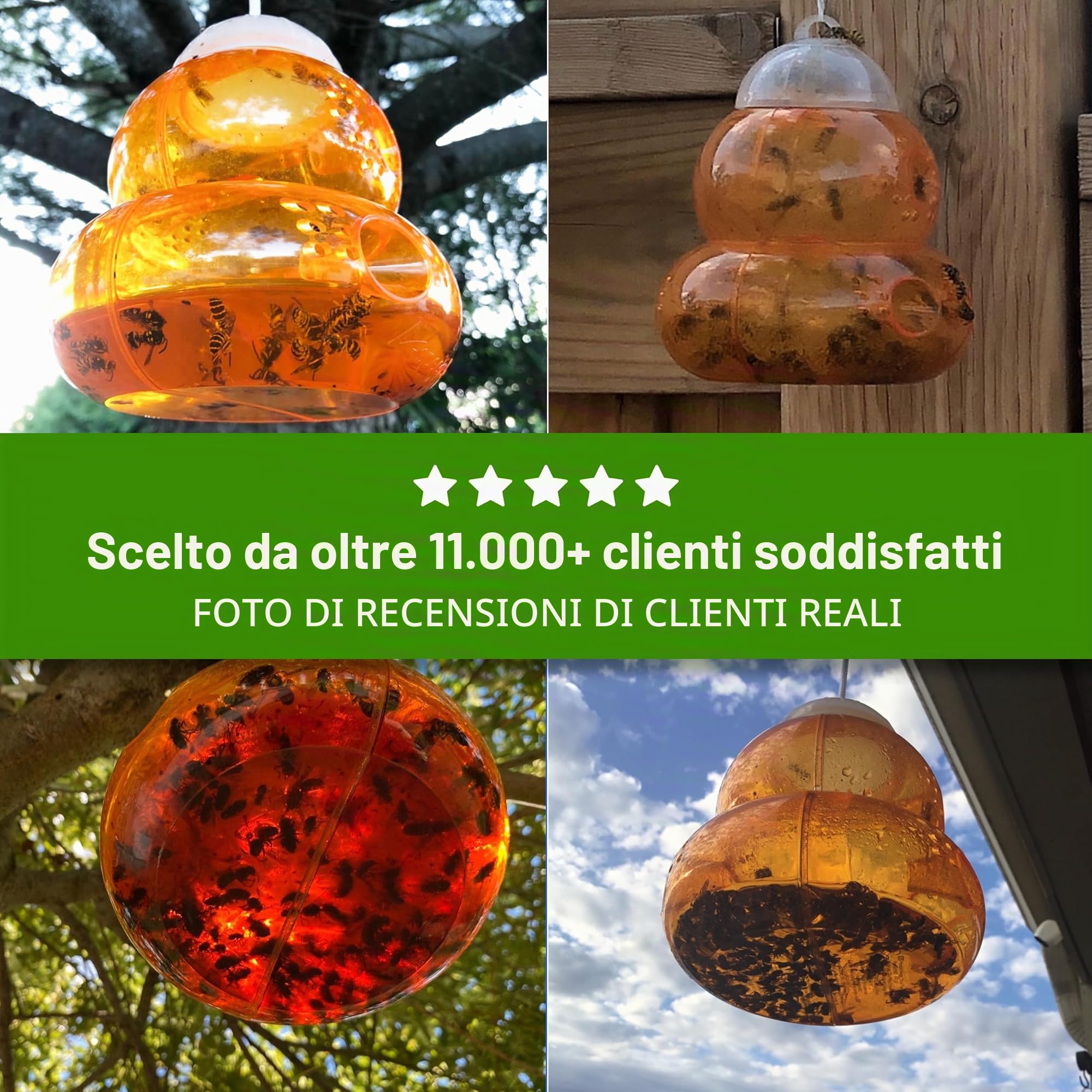ASPECTEK Trappola per Vespe e Calabroni (2 Pezzi) – Trappola Selettiva da Esterno con Design Salva Api – Riutilizzabile per Giardino, Patio e Casa