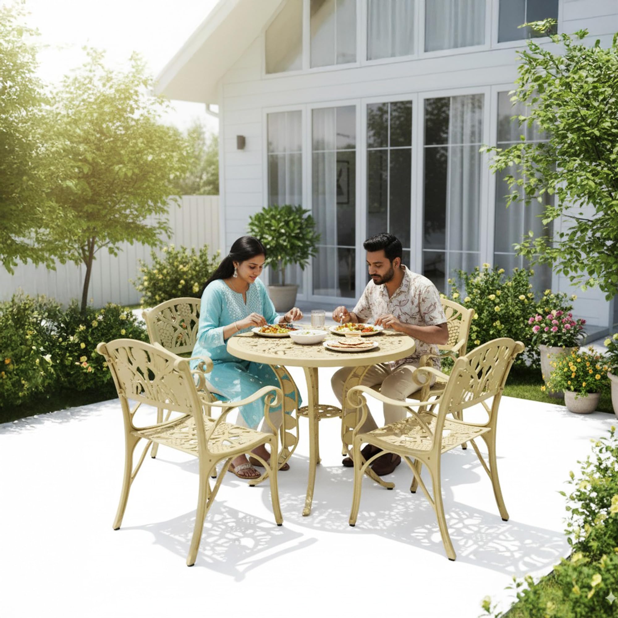 DEVOKO Outdoor Cast Aluminium 5-Piece Patio Bistro Set for Garden, Deck, Lawn, Poolside, Terrace (Beige)