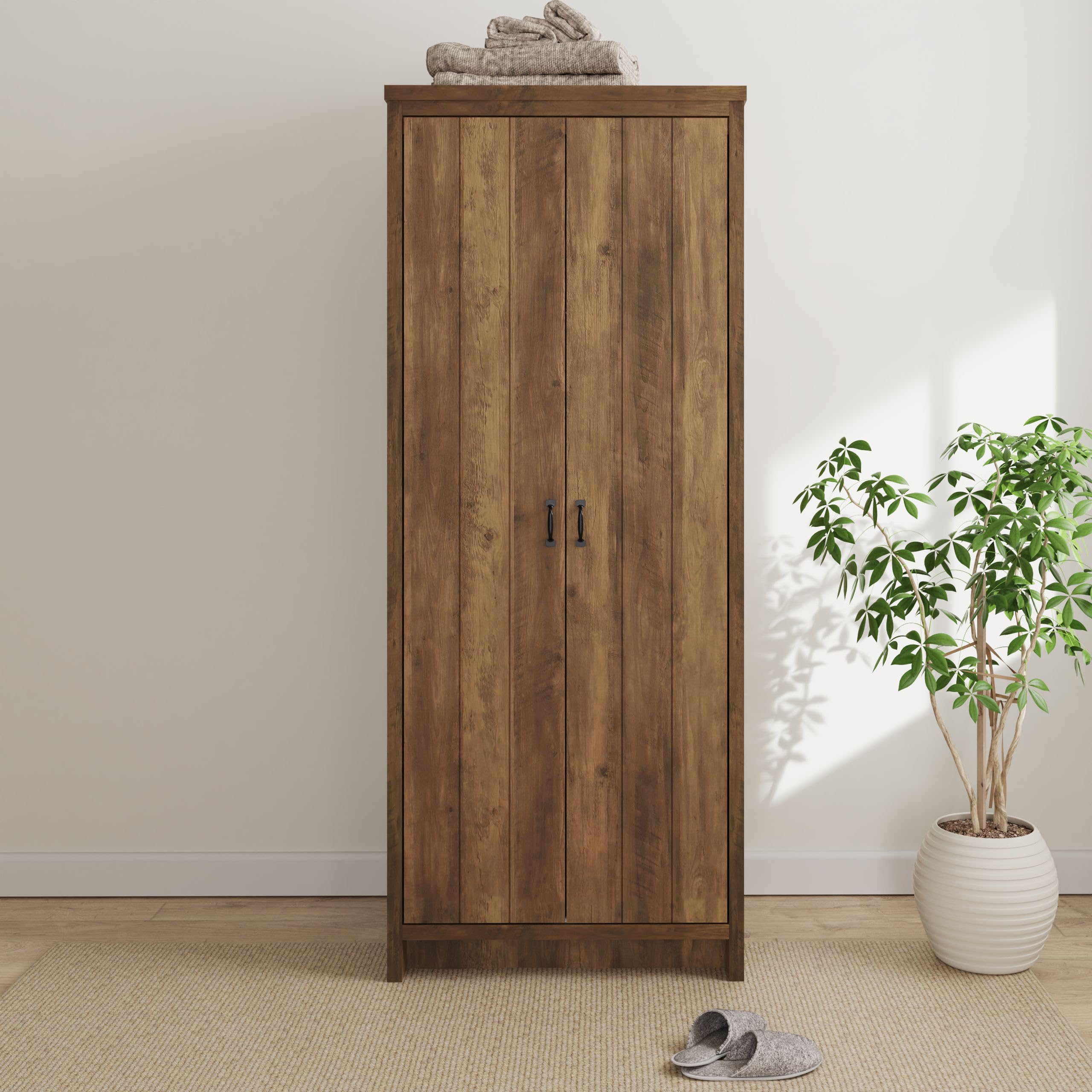 GFW Boston 2 Door Wardrobe Hanging Rails Storage Unit Bedroom Knotty Oak