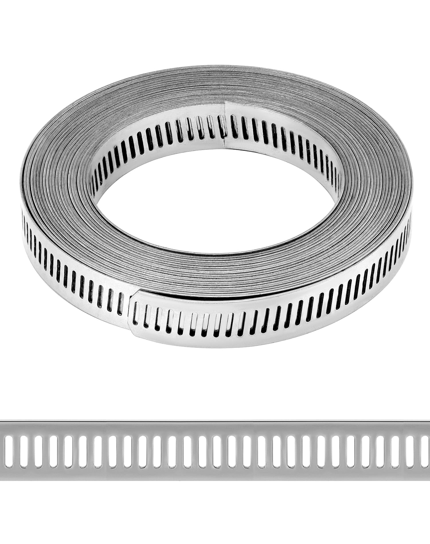 QWORK® 304 Stainless Steel Clips, Hoses Clamps 5m/16.4ft with 12 Fasteners for Tube and Fuel Line Pipe, Air Ducting - Image 4