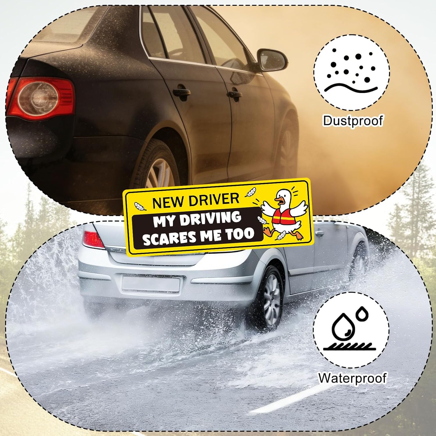 ドライバーカーマグネット3個、25x9cm/9.84x3.54インチ 愛らしい漫画グース反射磁気ステッカー面白い学生ドライバーマグネ