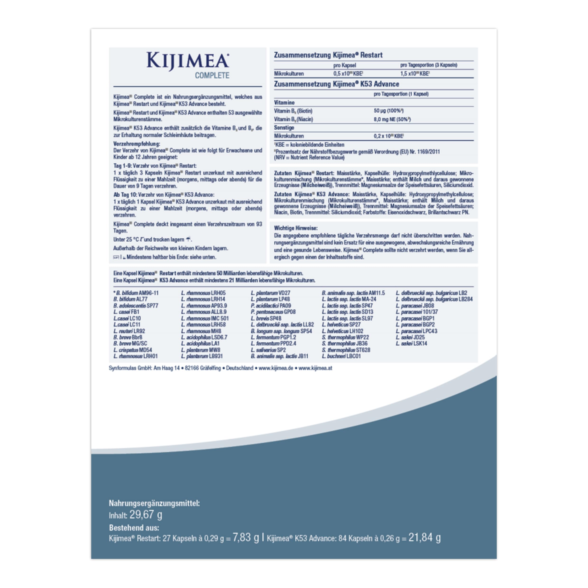 Kijimea Complete | 90+ Tage Programm mit 2-Phasen Konzept | Hochdosierte Darmbakterien & 53 Bakterienstämme aus der Darmflora | Start mit 150 Mrd. KBE / Tag | laktosefrei & glutenfrei
