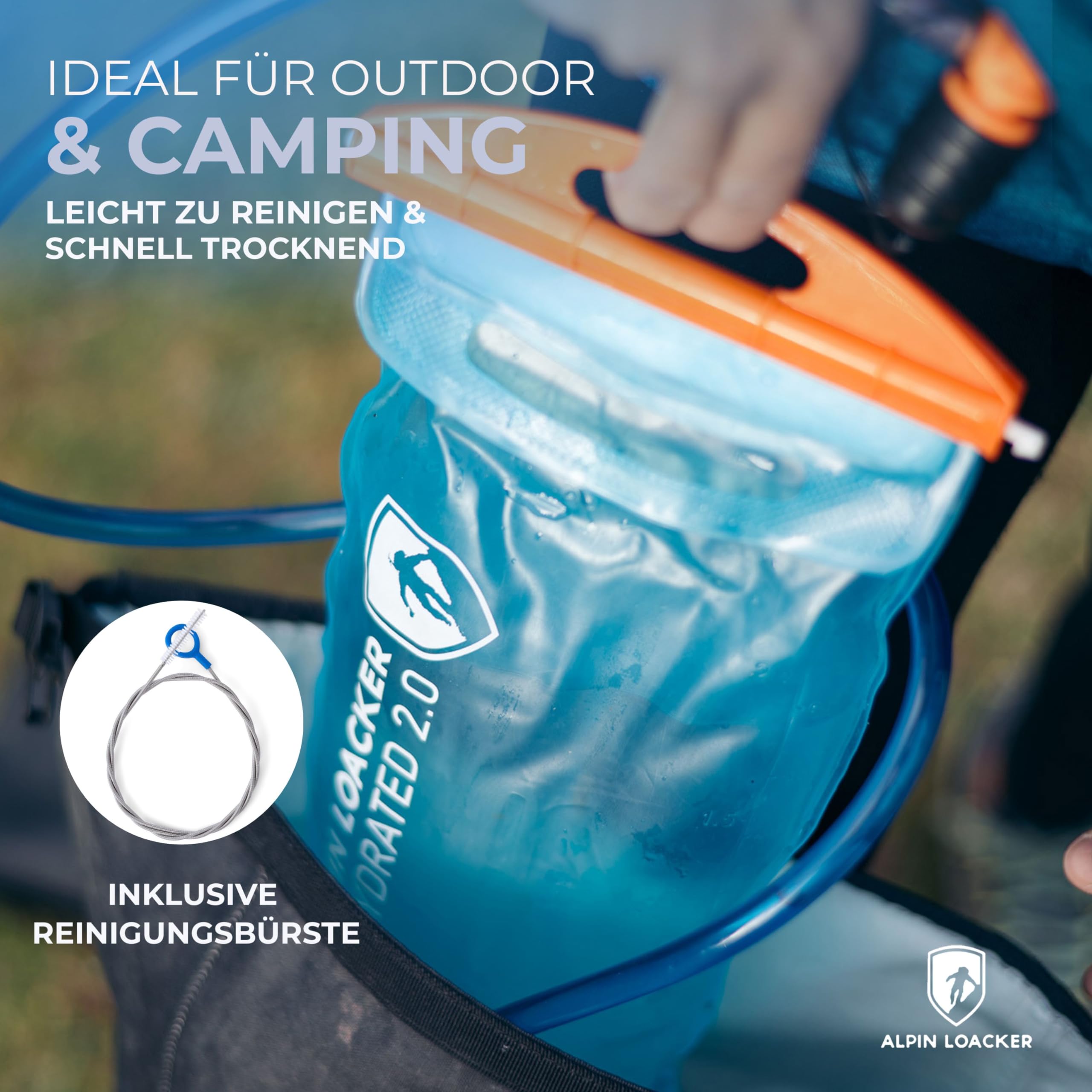 ALPIN LOACKER Outdoor Trinkblase mit Trinkschlauch für Sport und Outdoor I super leichte Wasserblase und Trinkbeutel zum Wandern I Trinksystem BPA frei