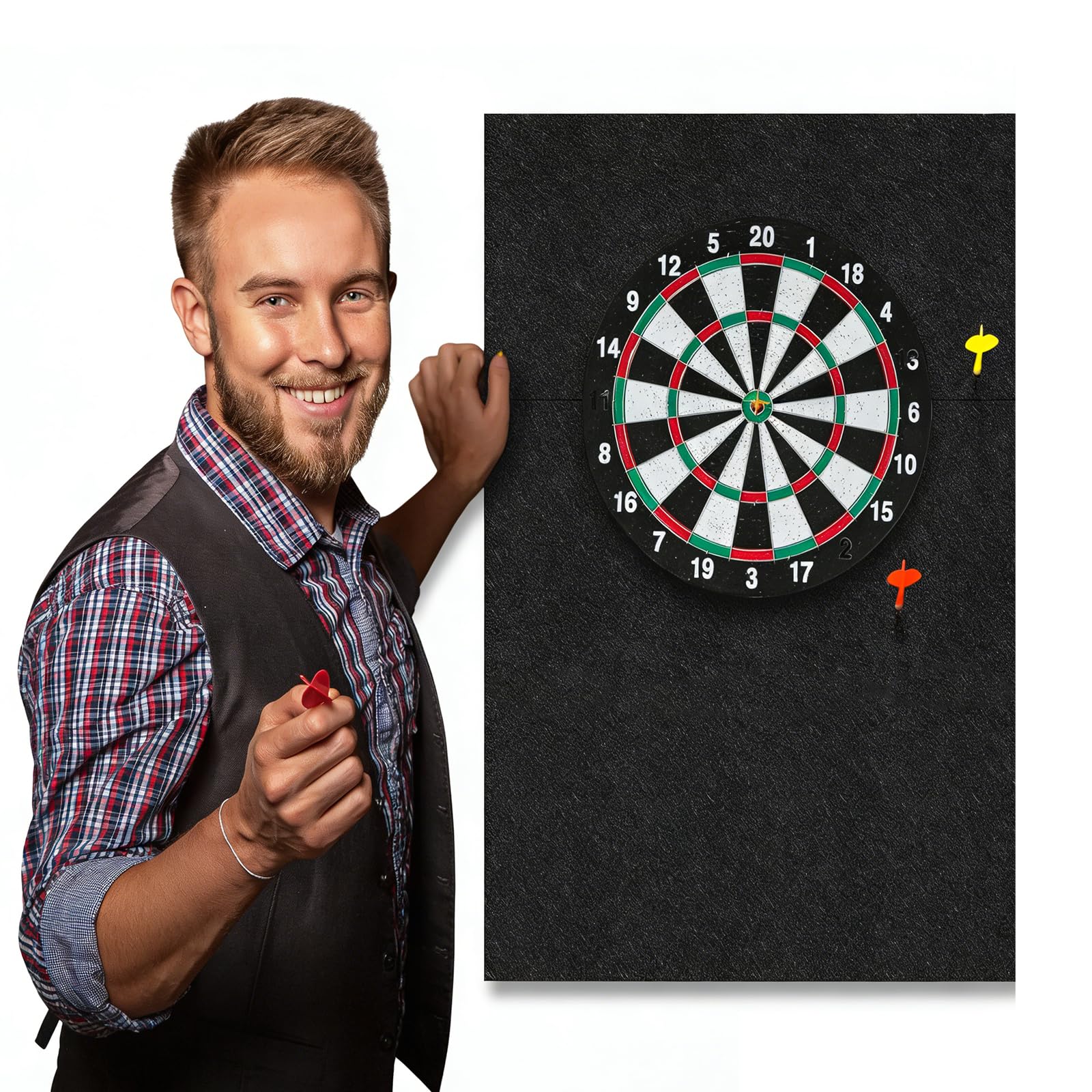 Dart Board Wall Protector, Felt Dartboard Wall Protection Self-Adhesive Spliced Wall Surround Board Dart Board Backing Felt Wall Tiles Cork Dart Board Backer Cork Board,36"x12"Thick Dartboard Surround