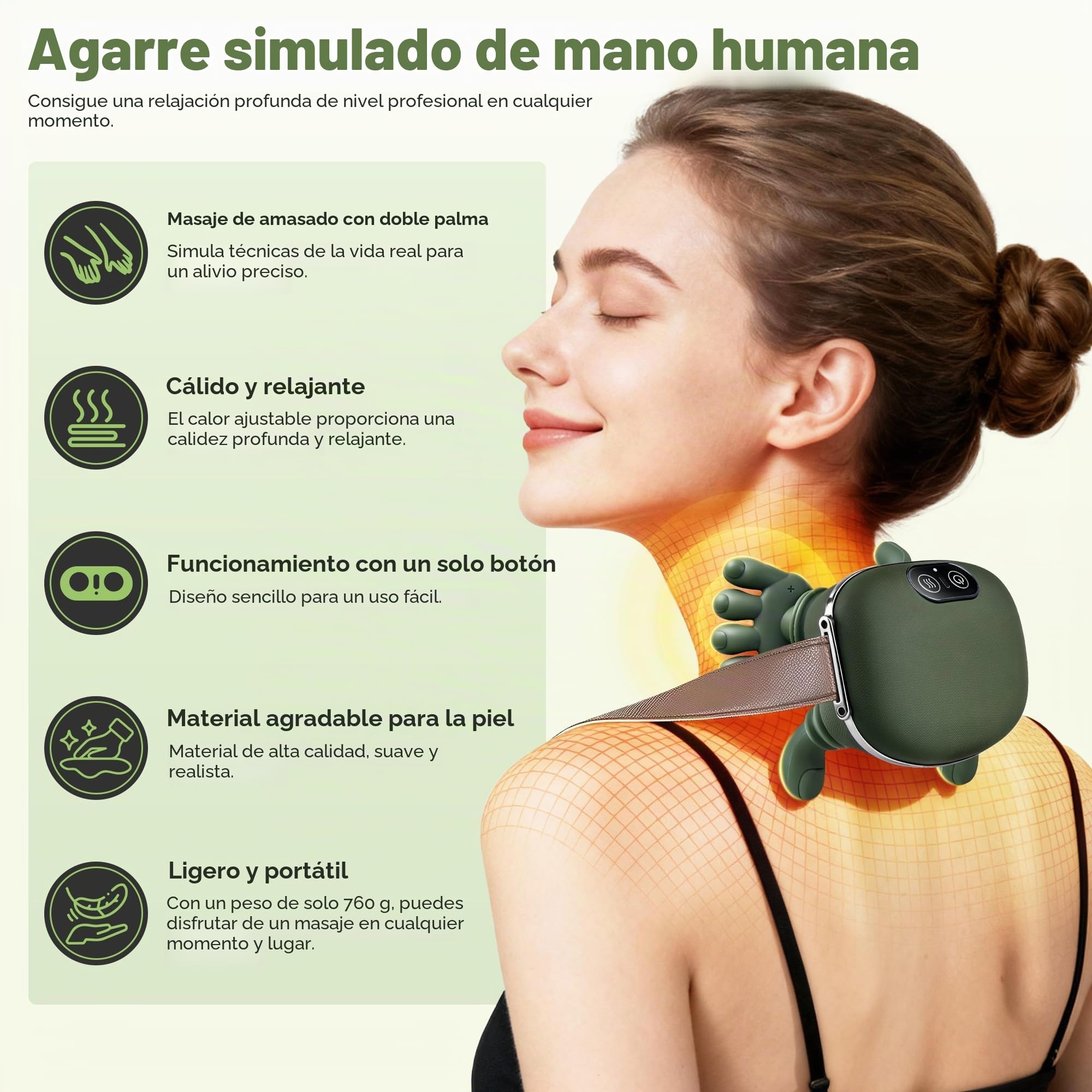 Masajeador cervical eléctrico, masajeador cervical 4D, con tres modos de amasamiento y dos ajustes de calor para liberar profundamente la tensión muscular. Un regalo ideal para padres, madres y amigos
