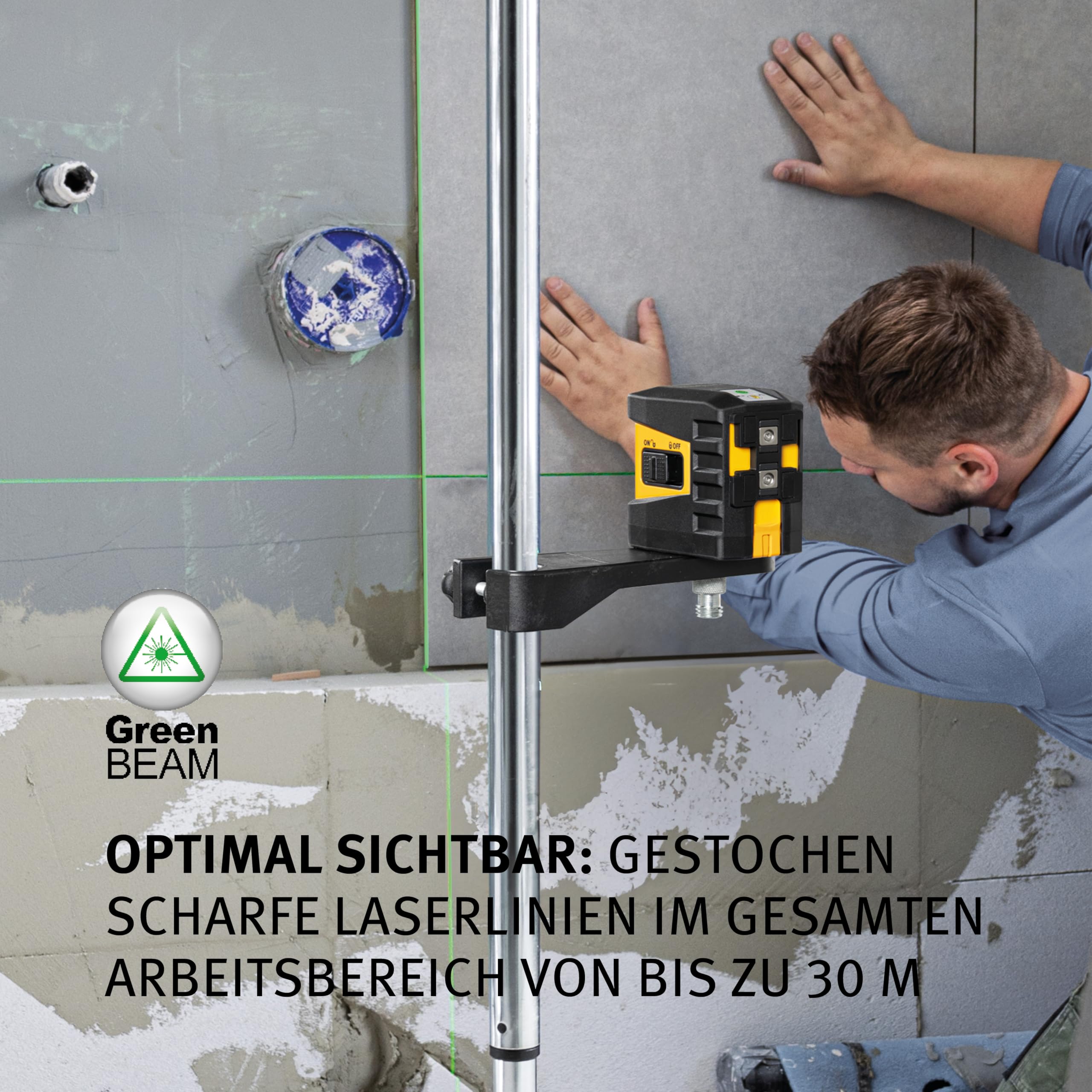 STABILA Kreuzlinienlaser grün LAX 60 G, selbstnivellierend, max. Reichweite: 30 m, Set inkl. Zielplatte, Gürteltasche, Batterien (3 x AA)