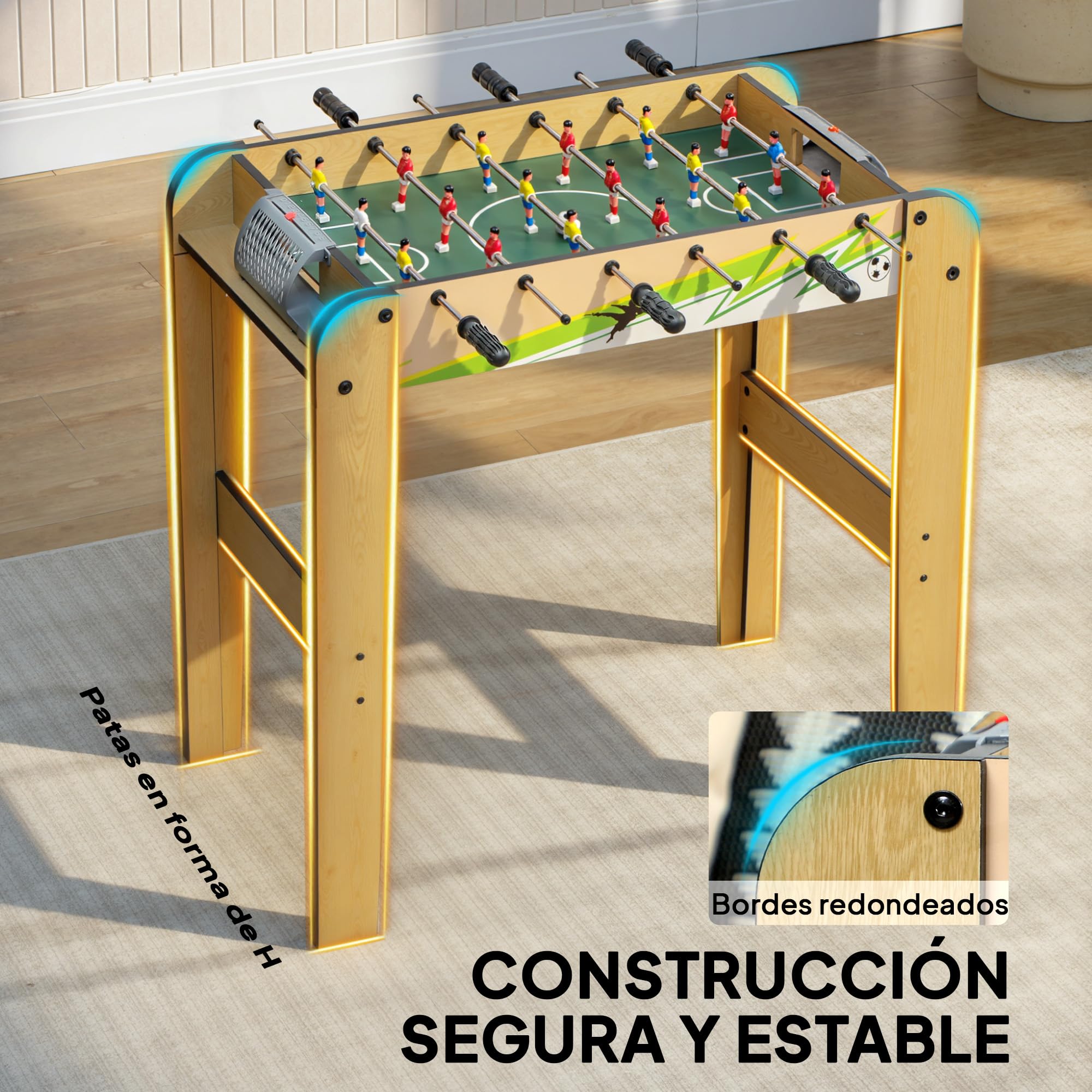 SPORTNOW Futbolín para Niños de Madera, Mesa de Futbolín con 2 Marcadores, 6 Asas, 18 Jugadores, 6 Barras y 2 Bolas, Regalo para Adultos, Familias, Fiestas, 75x66x75 cm, Natural