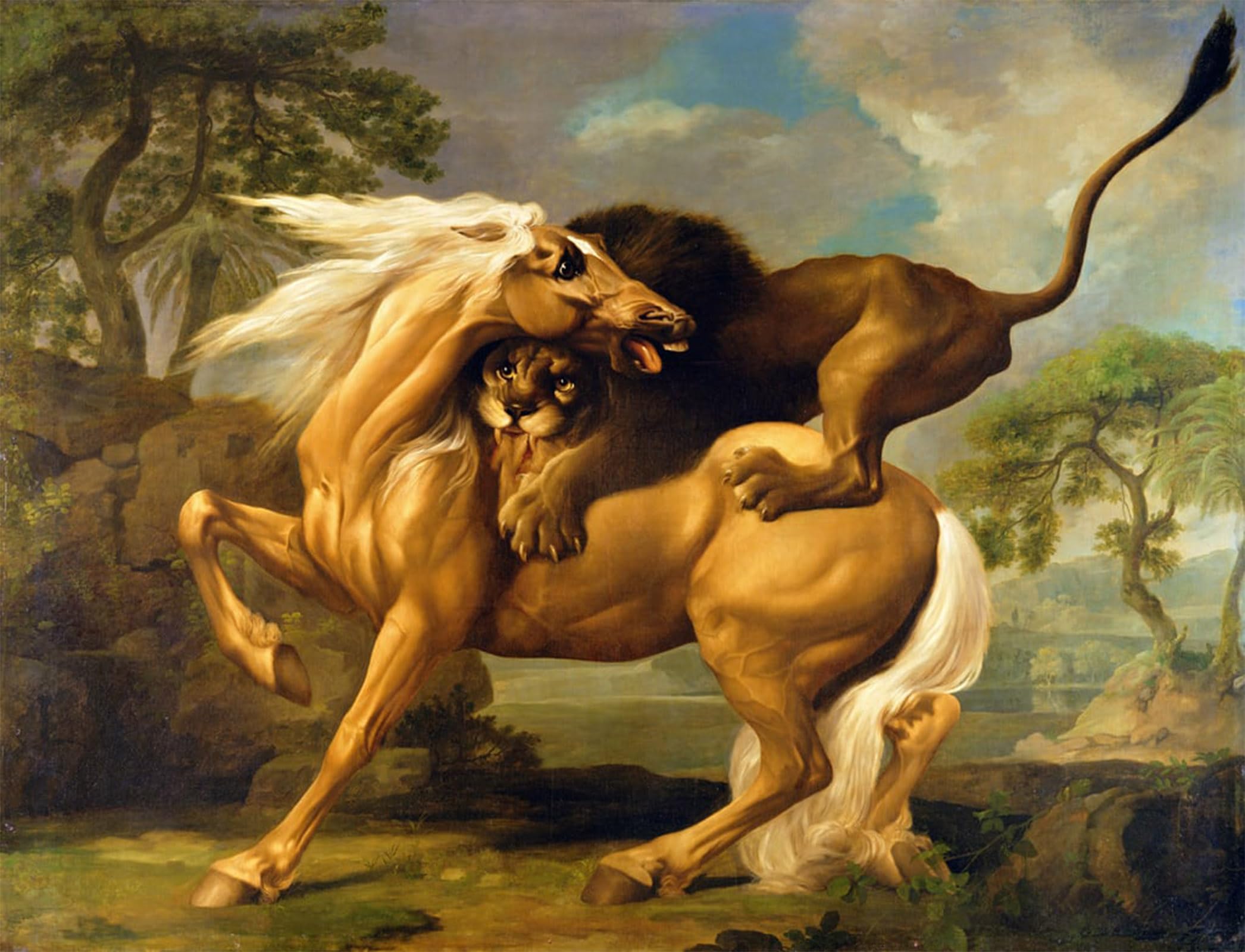 SERENDIPITP Abstract Painting Mural Print Picture Wall Decor Painting a Lion Attacking a Horse by George Stubbs Vintage Wall Artwork for Home Decor 60x90cm