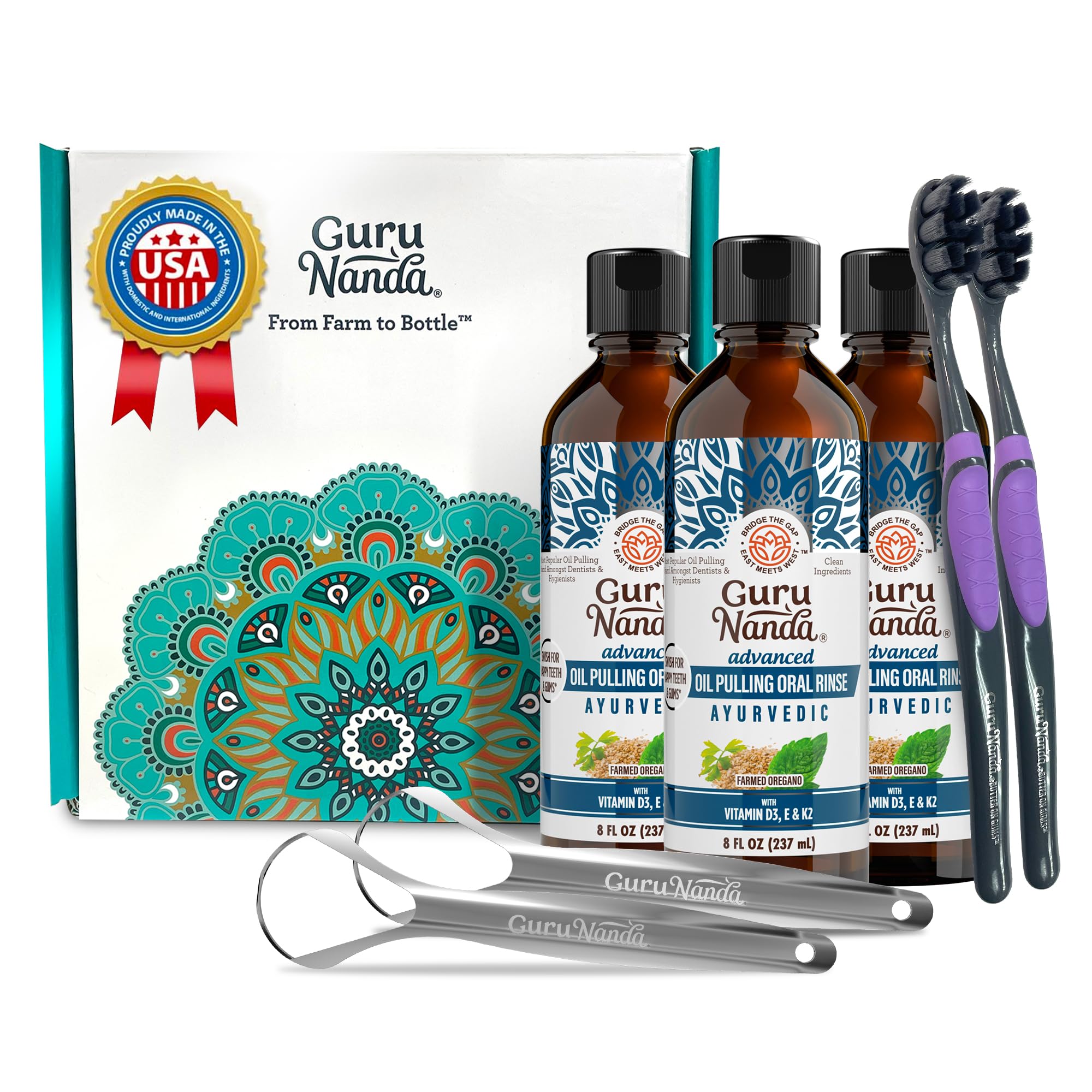 GuruNanda Advanced Oil Pulling Mouthwash for Enhanced Oral Care with Sesame Oregano Oil Promotes Deep Cleaning for Healthy